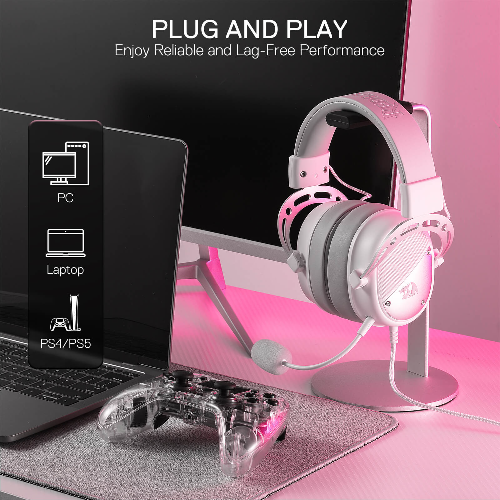 Redragon H730 USB Wired Gaming Headset - 53mm Drivers, 360° Spatial Sound, Detachable Noise-Canceling Microphone, Magnetic Replaceable Ear Cushions, Over-Ear Headphones Works for PC/PS4/PS5