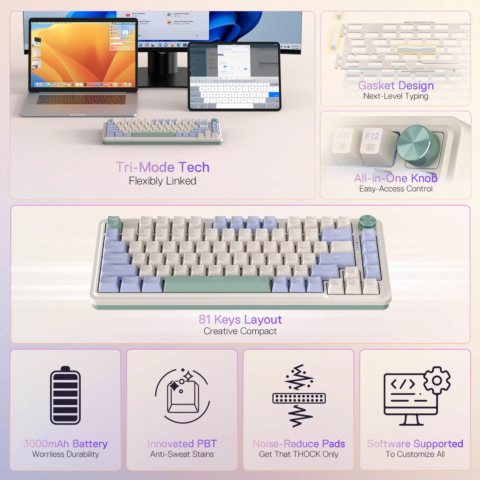 Redragon K673 PRO 75% Wireless Gasket RGB Gaming Keyboard
