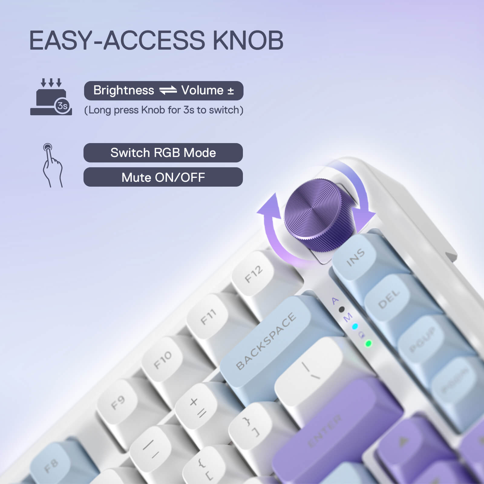 Redragon UCAL MAX K673 MOA Keycaps 75% 81 PBT Keys Hot-Swappable Gaming Keyboard in Moonrise Violet