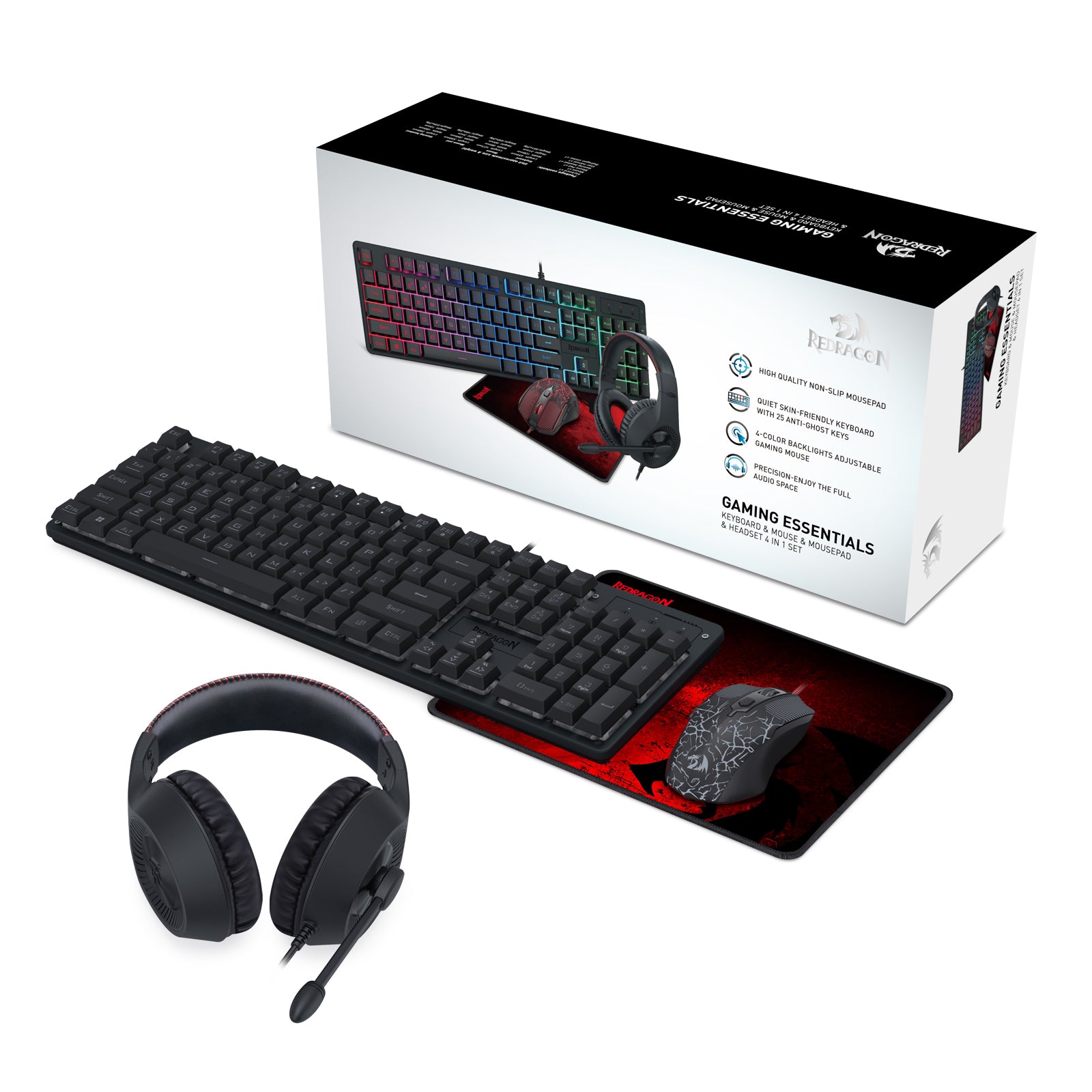 Redragon Essentials S107P-BA Paket Gaming 4 in 1