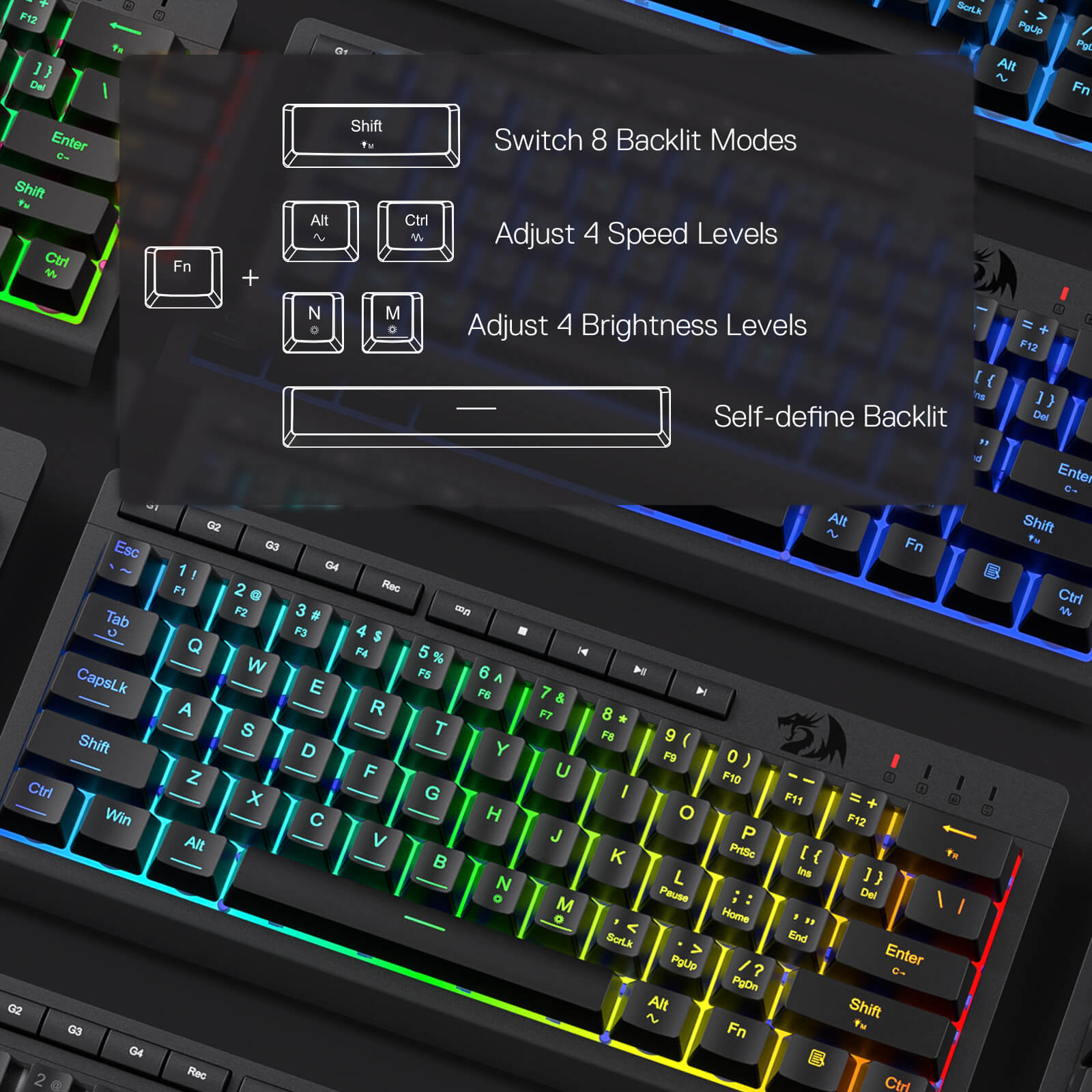 Redragon K522 60% RGB Membrane Gaming Keyboard, Compact 61 Keys Linear Mechanical-Feel Switch Keyboard w/ 4 Extra On-Board Macro Keys & Media Control Keys