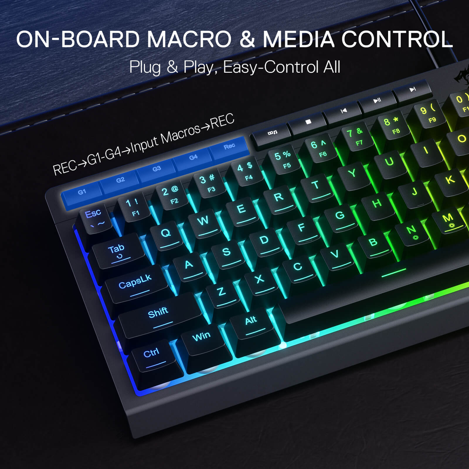 Redragon K522 60% RGB Membrane Gaming Keyboard, Compact 61 Keys Linear Mechanical-Feel Switch Keyboard w/ 4 Extra On-Board Macro Keys & Media Control Keys