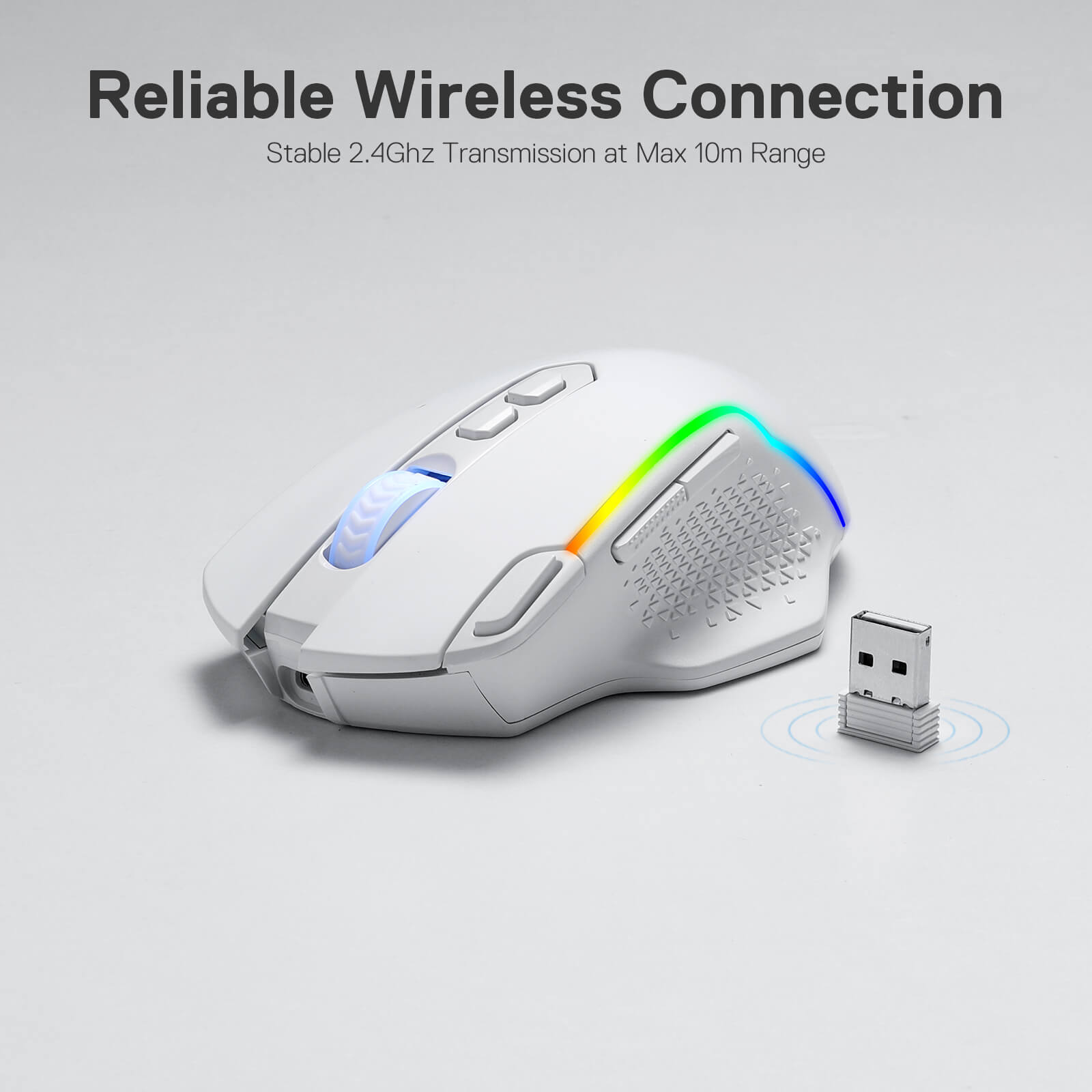 Mouse Gaming Nirkabel Redragon M810 Pro, Mouse Gamer Kabel/Nirkabel 10000 DPI dengan Tombol Rapid Fire, 8 Tombol Makro, Kapasitas Daya Tahan 45 Jam, dan Lampu Latar RGB untuk PC/Mac/Laptop