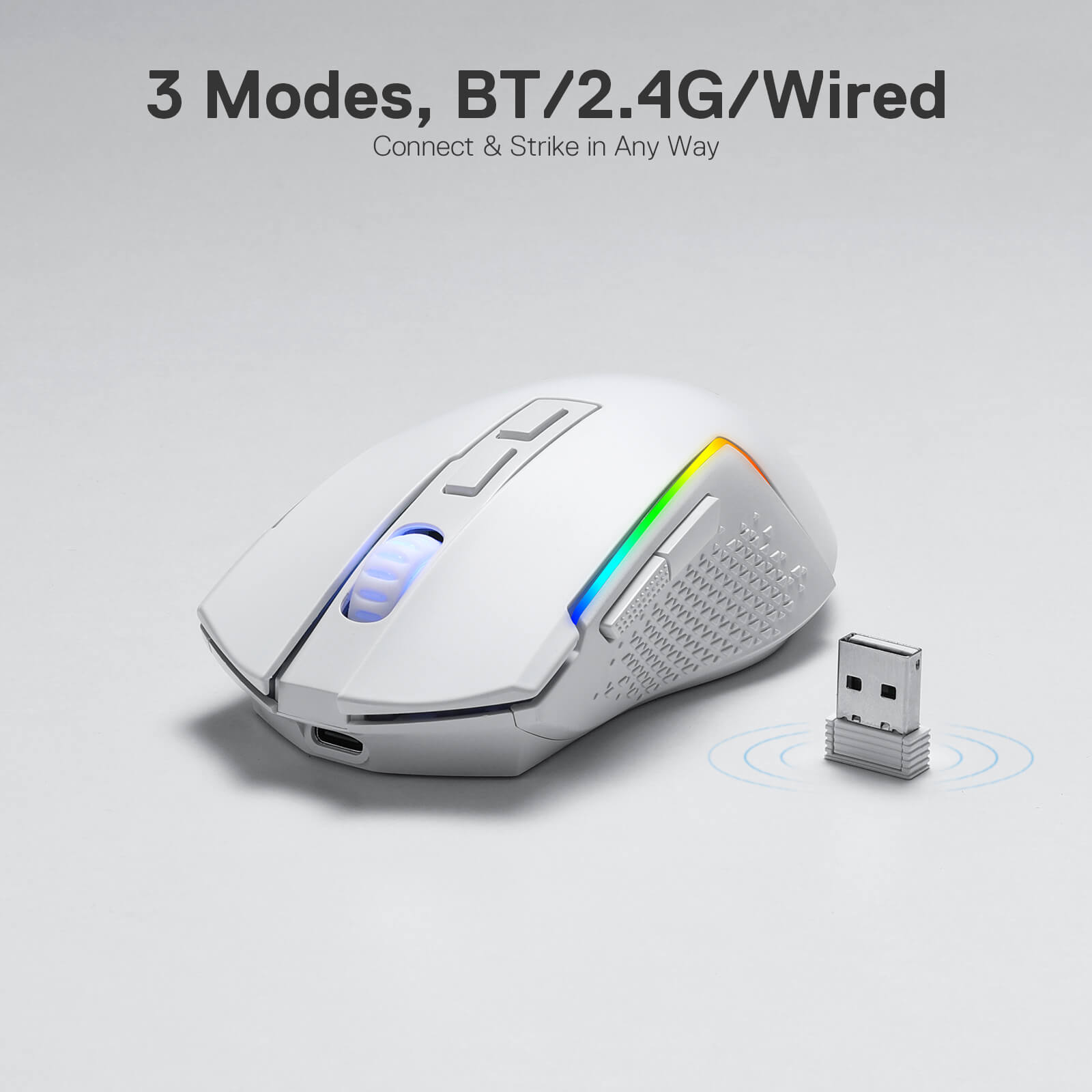 Redragon M693 Mouse Gaming Nirkabel Bluetooth, Mouse Gamer Kabel/Nirkabel 8000 DPI dengan Koneksi 3 Mode, BT & Nirkabel 2.4G, 7 Tombol Makro, Kapasitas Daya Tahan Lama, dan Lampu Latar RGB untuk PC/Mac/Laptop