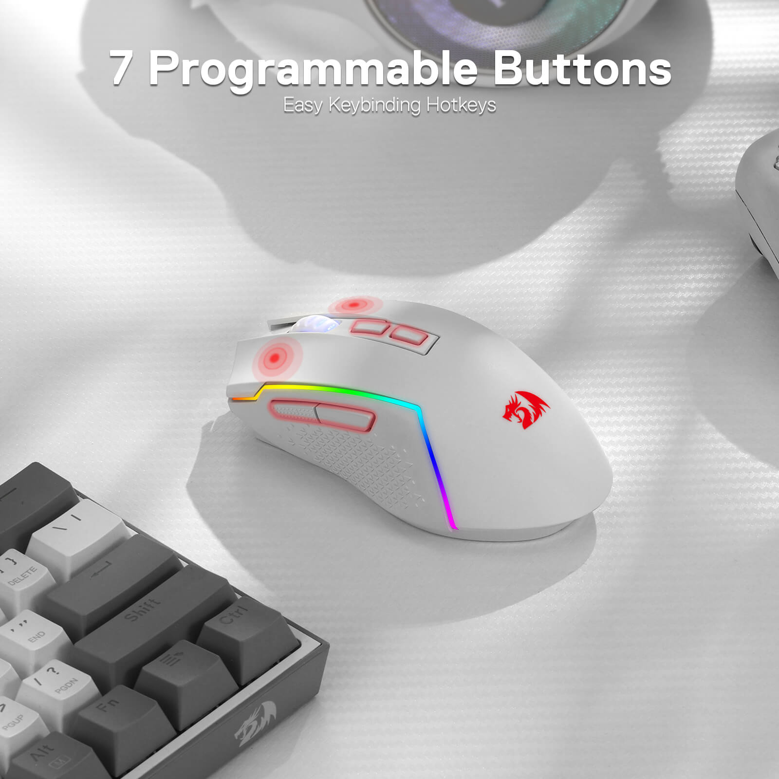 Redragon M693 Mouse Gaming Nirkabel Bluetooth, Mouse Gamer Kabel/Nirkabel 8000 DPI dengan Koneksi 3 Mode, BT & Nirkabel 2.4G, 7 Tombol Makro, Kapasitas Daya Tahan Lama, dan Lampu Latar RGB untuk PC/Mac/Laptop