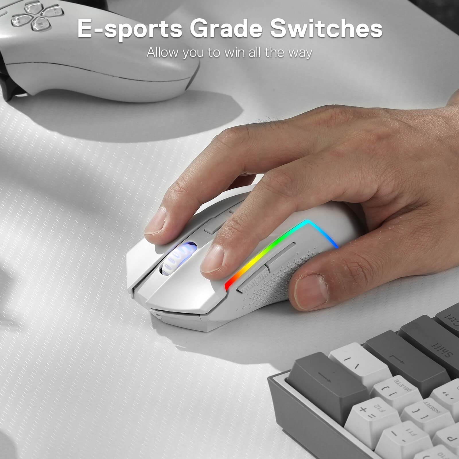 Redragon M693 Mouse Gaming Nirkabel Bluetooth, Mouse Gamer Kabel/Nirkabel 8000 DPI dengan Koneksi 3 Mode, BT & Nirkabel 2.4G, 7 Tombol Makro, Kapasitas Daya Tahan Lama, dan Lampu Latar RGB untuk PC/Mac/Laptop