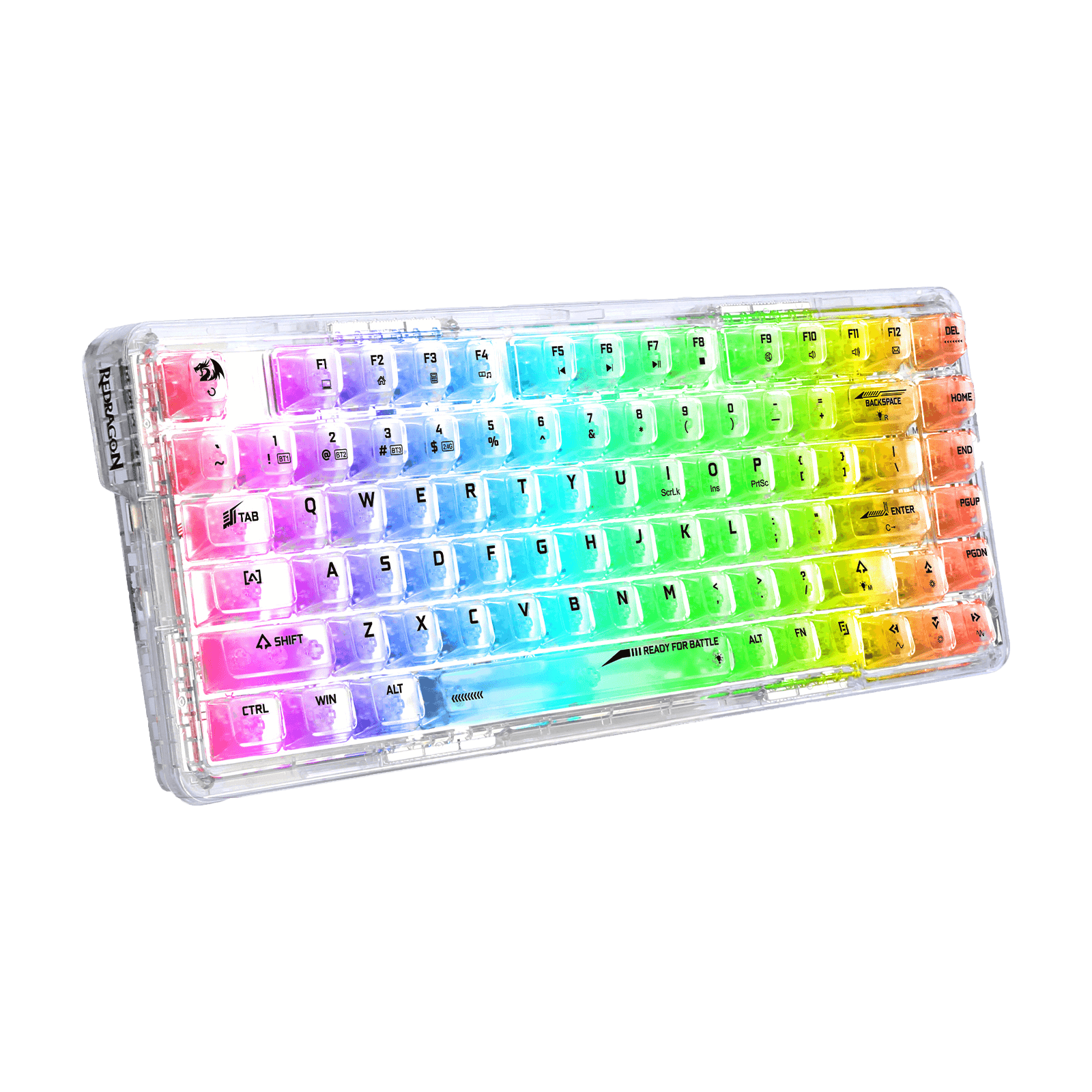 Redragon K649 PRO 78% Wireless Gasket RGB Gaming Keyboard, 3-Modes 82 Keys Full-Transparent Hot-Swap Compact Mechanical Keyboard w/Upgraded Socket, Sound Absorbing Foams, Translucent Custom Switch