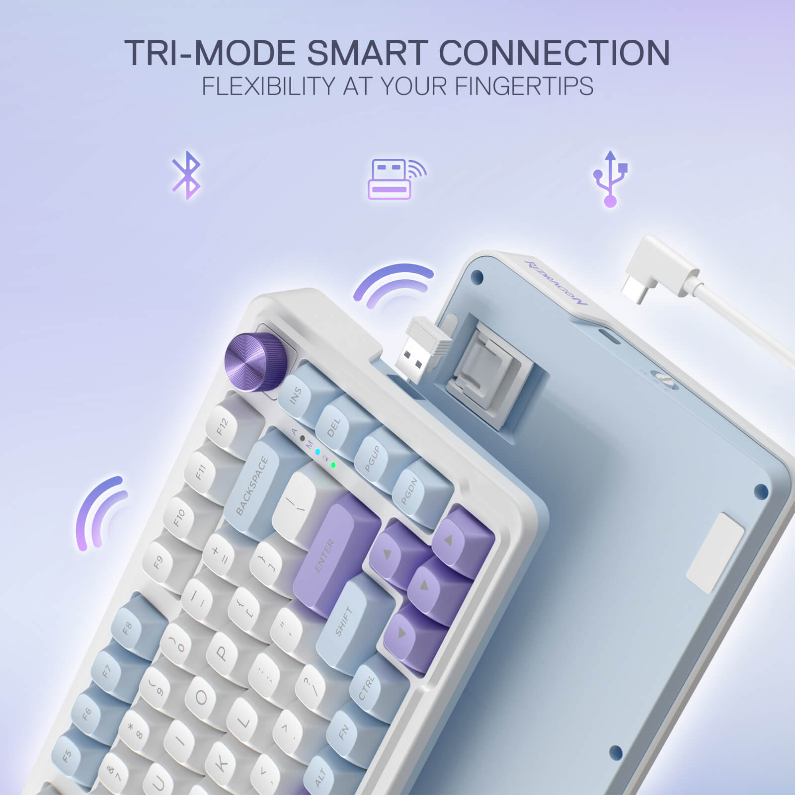 Redragon UCAL MAX K673 MOA Keycaps 75% 81 PBT Keys Hot-Swappable Gaming Keyboard in Moonrise Violet