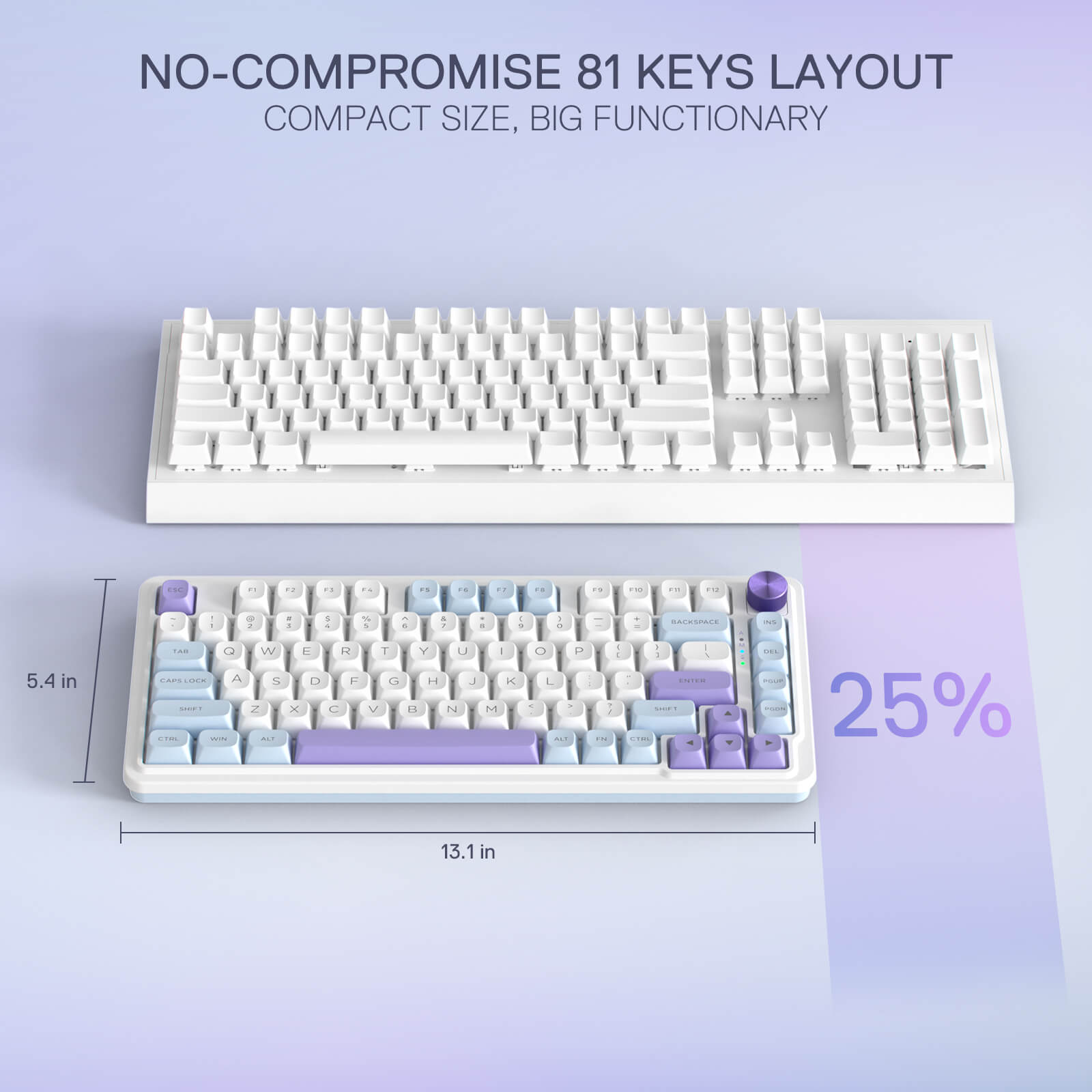 Redragon UCAL MAX K673 MOA Keycaps 75% 81 PBT Keys Hot-Swappable Gaming Keyboard in Moonrise Violet