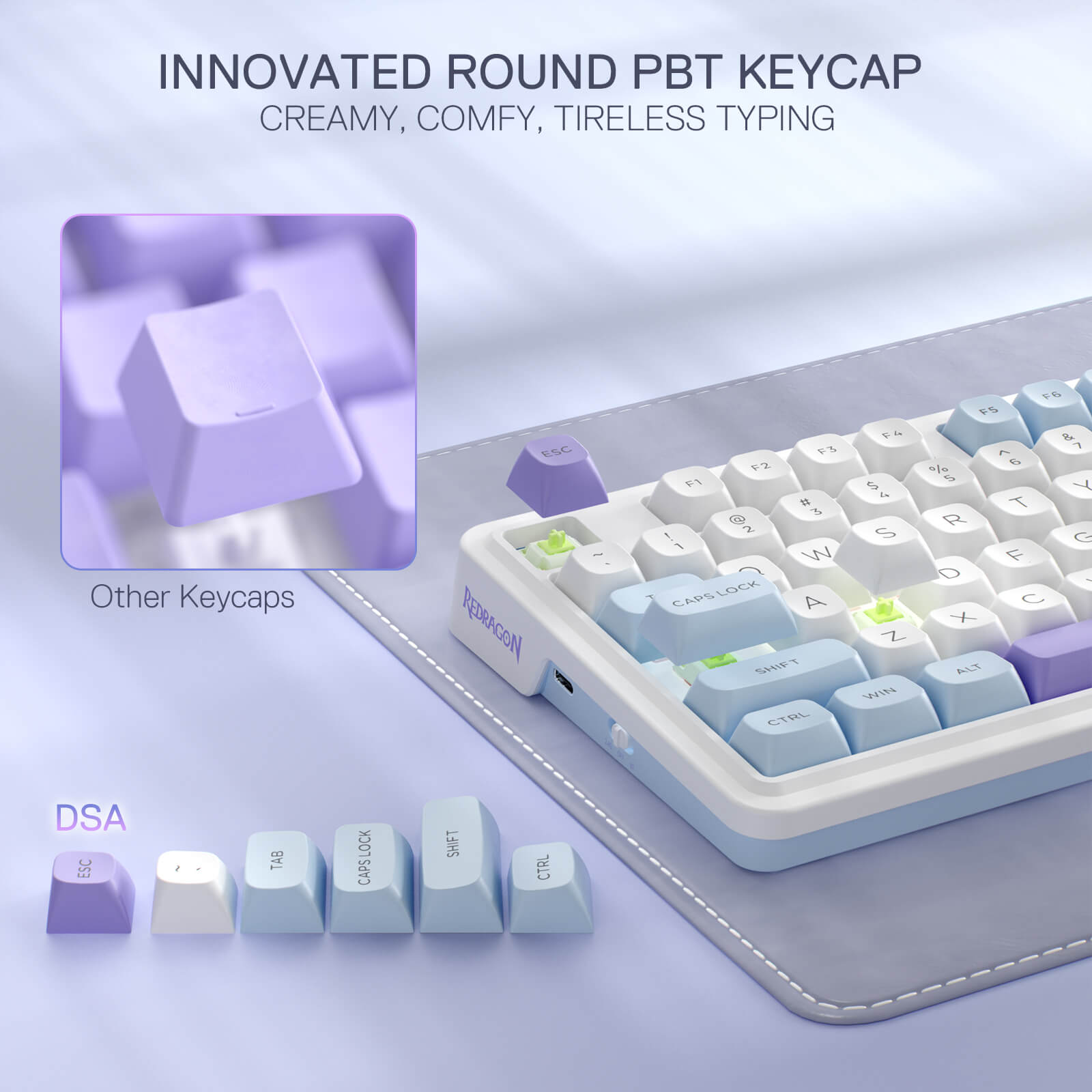Redragon UCAL MAX K673 MOA Keycaps 75% 81 PBT Keys Hot-Swappable Gaming Keyboard in Moonrise Violet