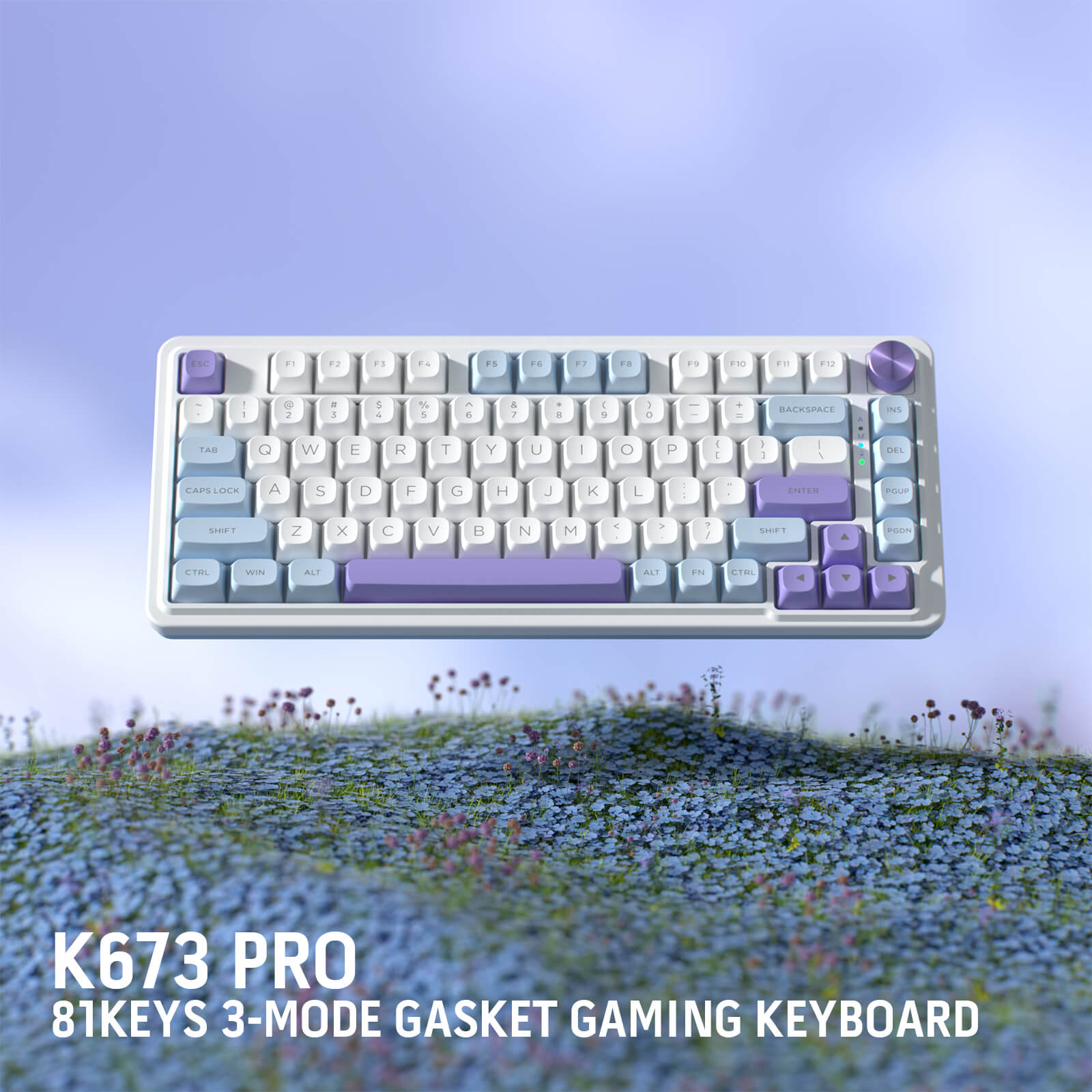 Redragon UCAL MAX K673 MOA Keycaps 75% 81 PBT Keys Hot-Swappable Gaming Keyboard in Moonrise Violet