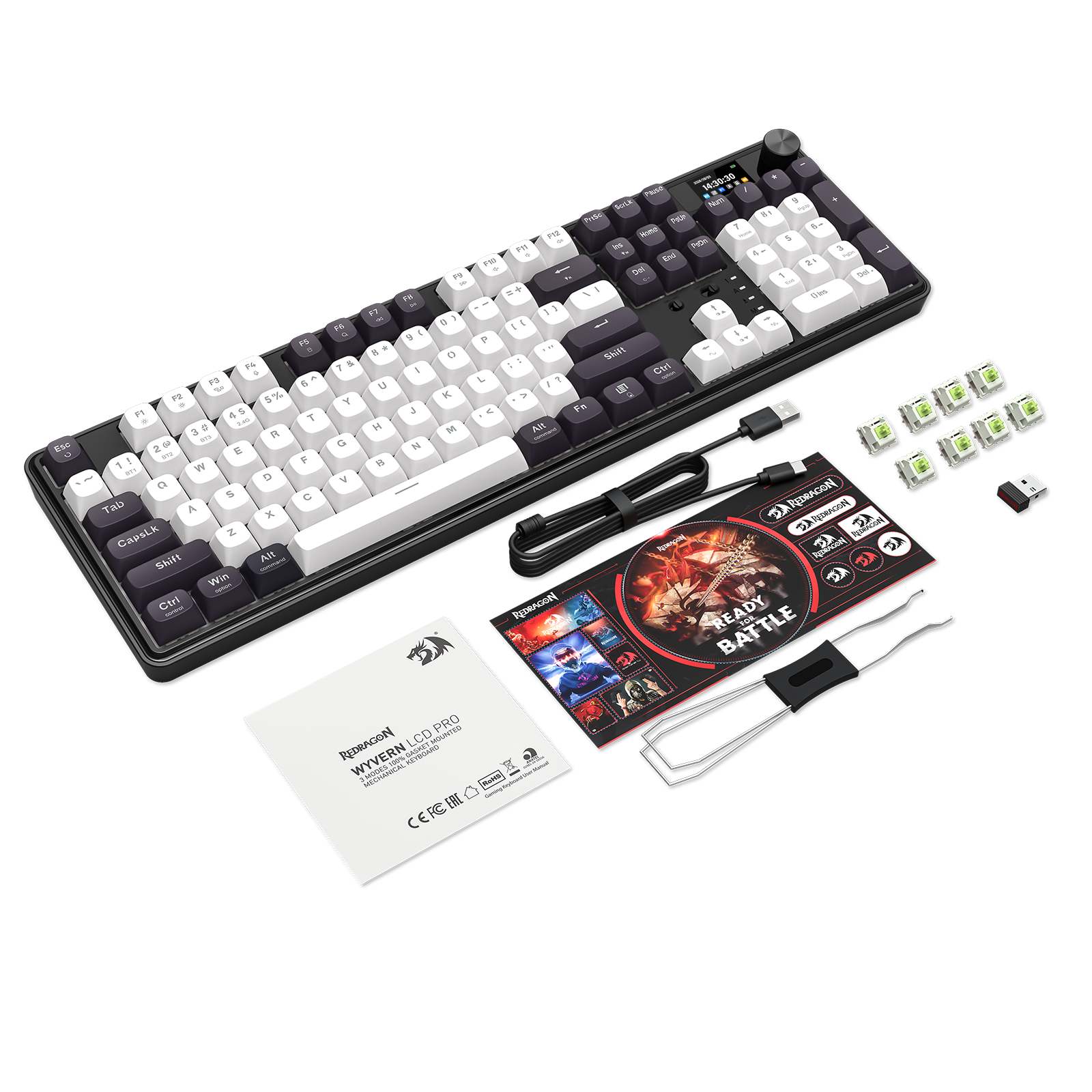 Redragon K761WB-RGB-PRO 3-Mode Keyboard Mekanik Gasket 104 Tombol dengan Layar LCD