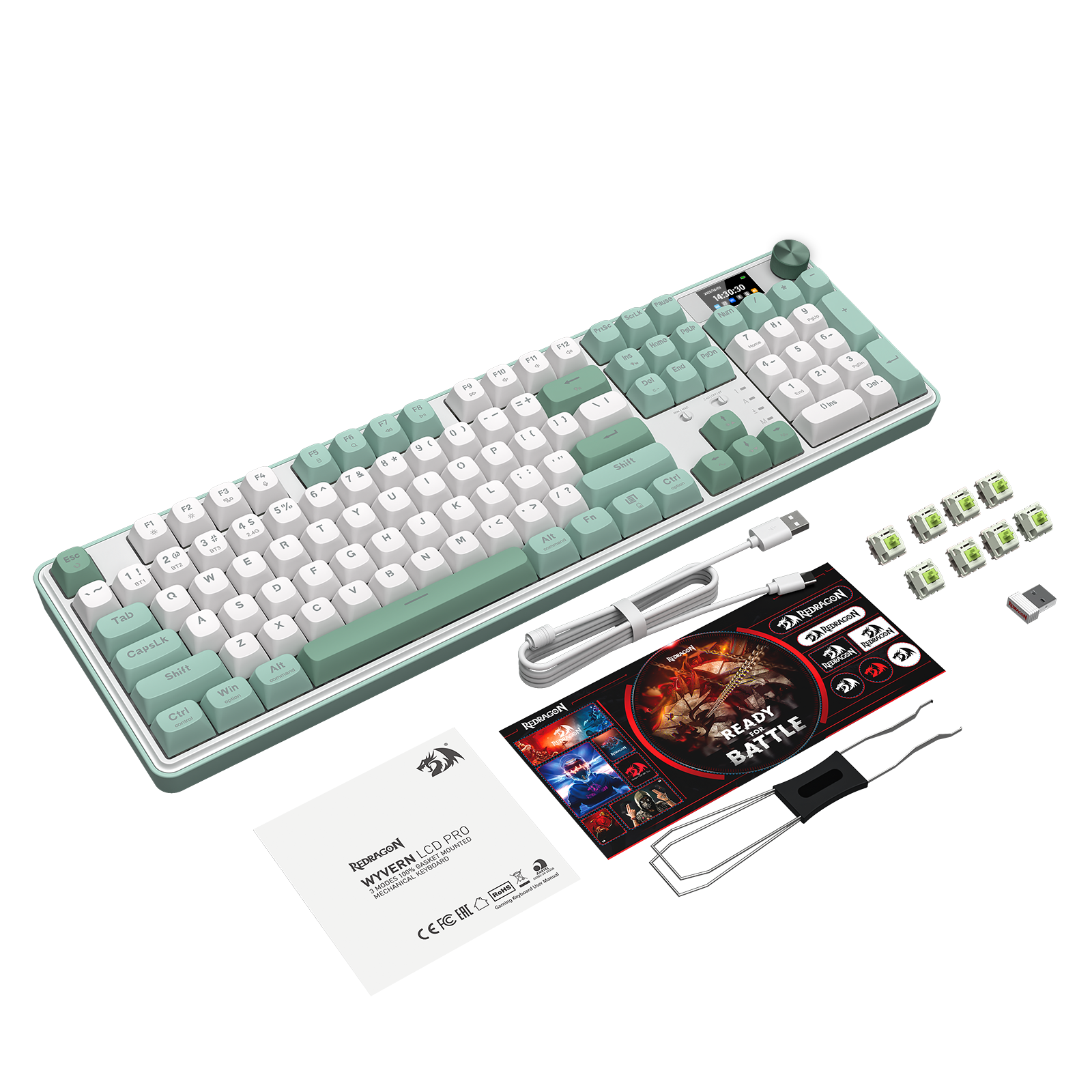 Redragon K761WG-RGB-PRO 3-Mode Keyboard Mekanikal Gasket 104 Tombol dengan Layar LCD