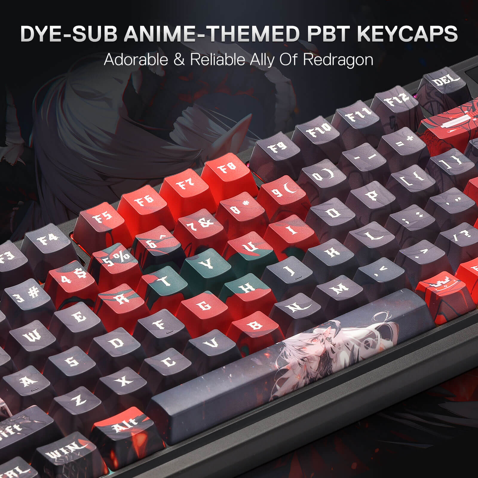 Redragon K719 PRO Wireless Gasket Gaming Keyboard w/Hype Screen & Knob, 95 Keys Mechanical Keyboard, Easy-Control 1.14’’ TFT Info Display, 5-Layer Noise Dampening, Custom Linear Switch, Anime Edition, Black and Red