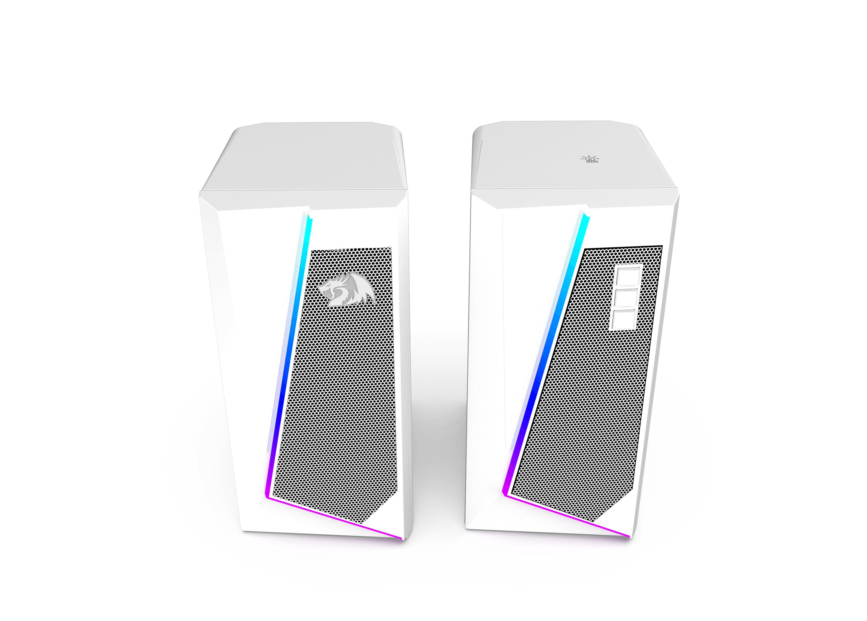 Speaker Desktop RGB Redragon GS520, Speaker Stereo Komputer PC 2.0 Saluran dengan 6 Mode LED Berwarna, Suara yang Ditingkatkan dan Kontrol Volume Akses Mudah, Didukung USB dengan Kabel 3.5mm, Putih