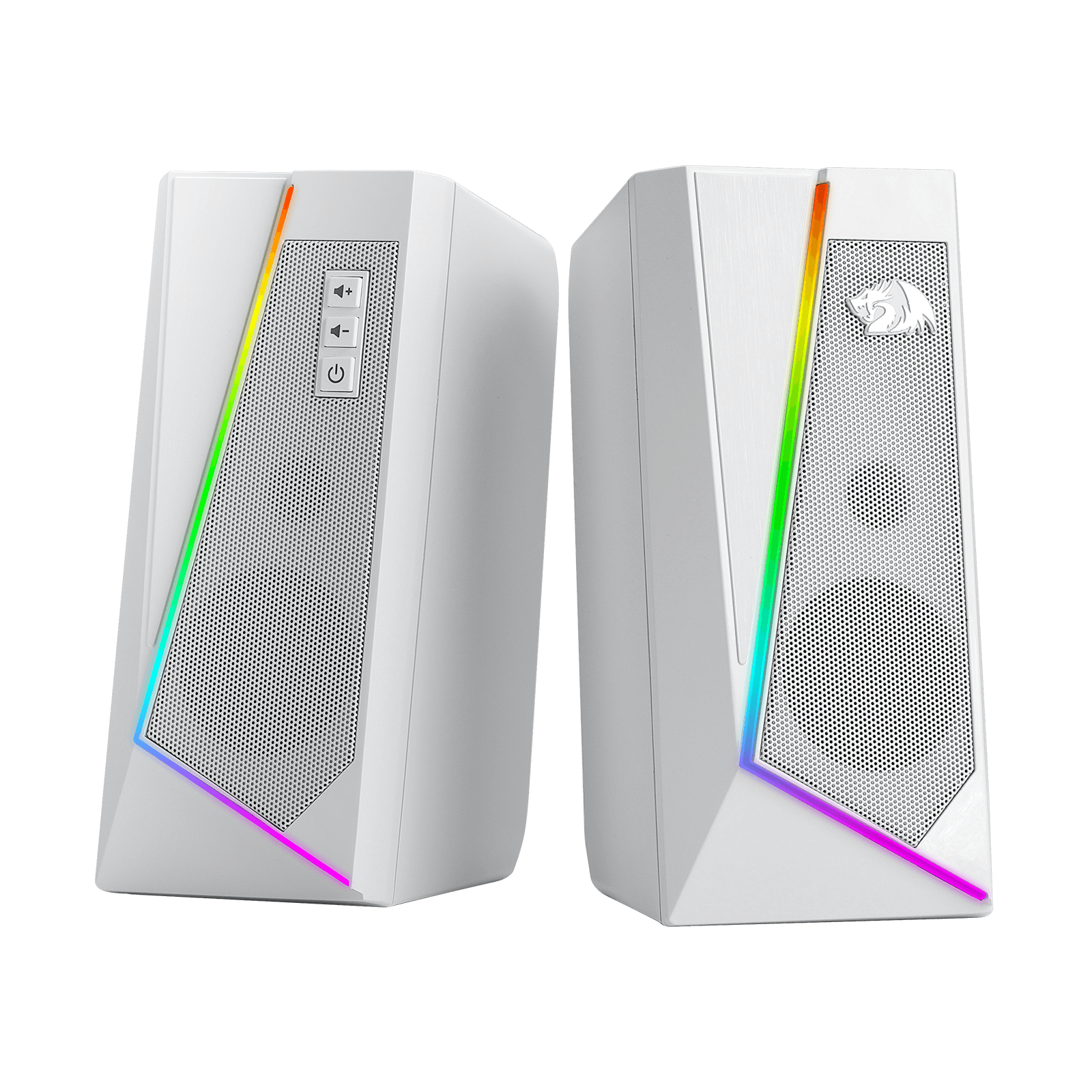 Speaker Desktop RGB Redragon GS520, Speaker Stereo Komputer PC 2.0 Saluran dengan 6 Mode LED Berwarna, Suara yang Ditingkatkan dan Kontrol Volume Akses Mudah, Didukung USB dengan Kabel 3.5mm, Putih