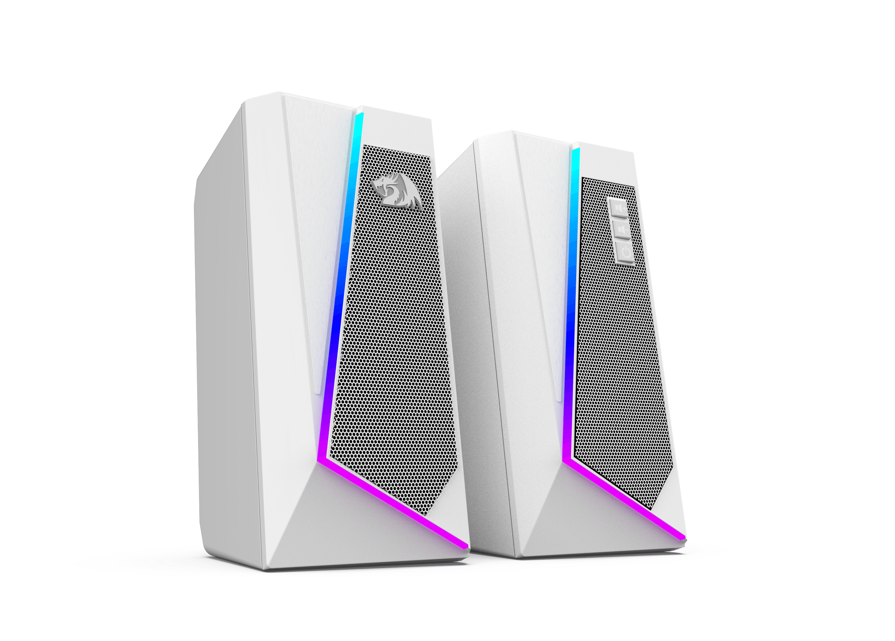 Speaker Desktop RGB Redragon GS520, Speaker Stereo Komputer PC 2.0 Saluran dengan 6 Mode LED Berwarna, Suara yang Ditingkatkan dan Kontrol Volume Akses Mudah, Didukung USB dengan Kabel 3.5mm, Putih