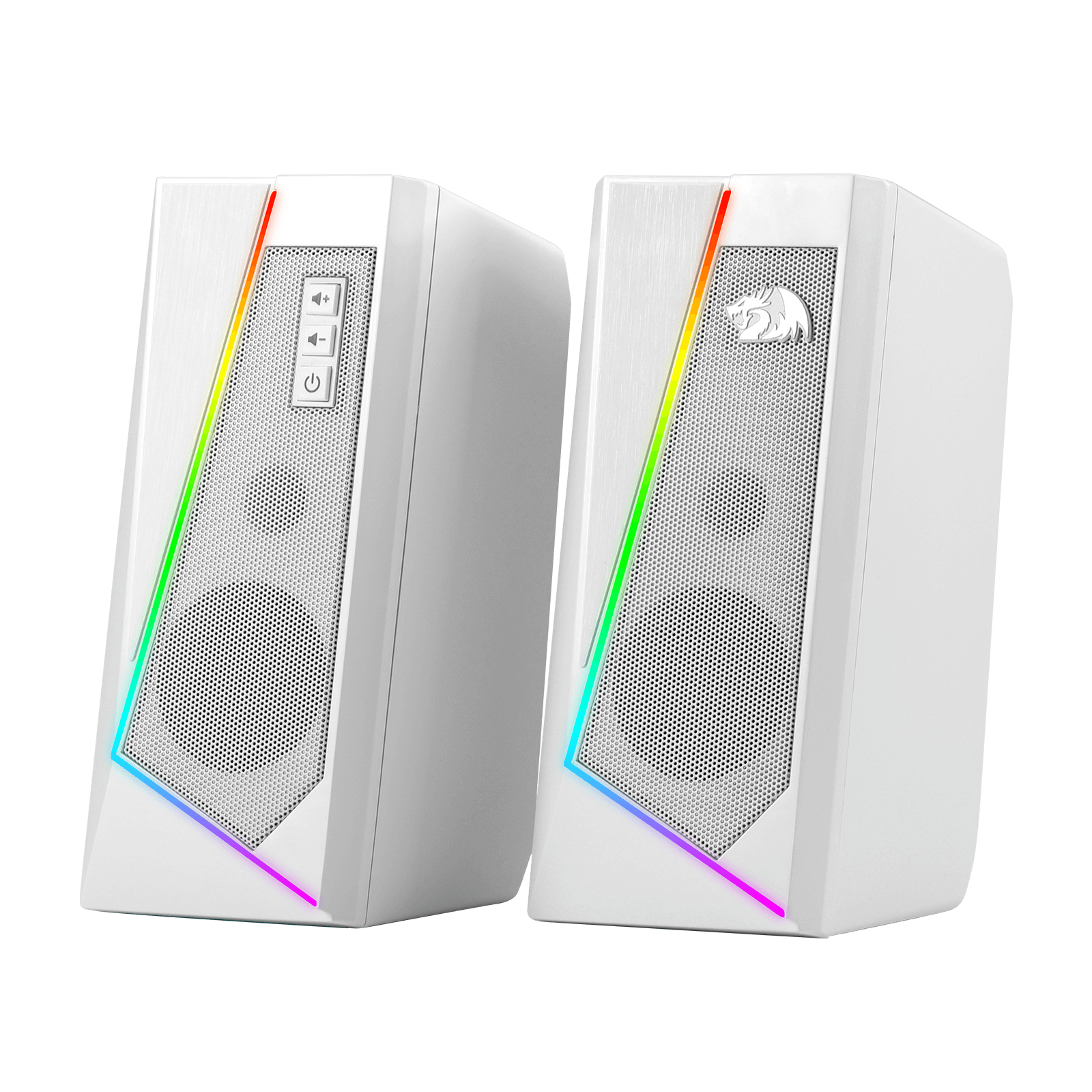 Speaker Desktop RGB Redragon GS520, Speaker Stereo Komputer PC 2.0 Saluran dengan 6 Mode LED Berwarna, Suara yang Ditingkatkan dan Kontrol Volume Akses Mudah, Didukung USB dengan Kabel 3.5mm, Putih