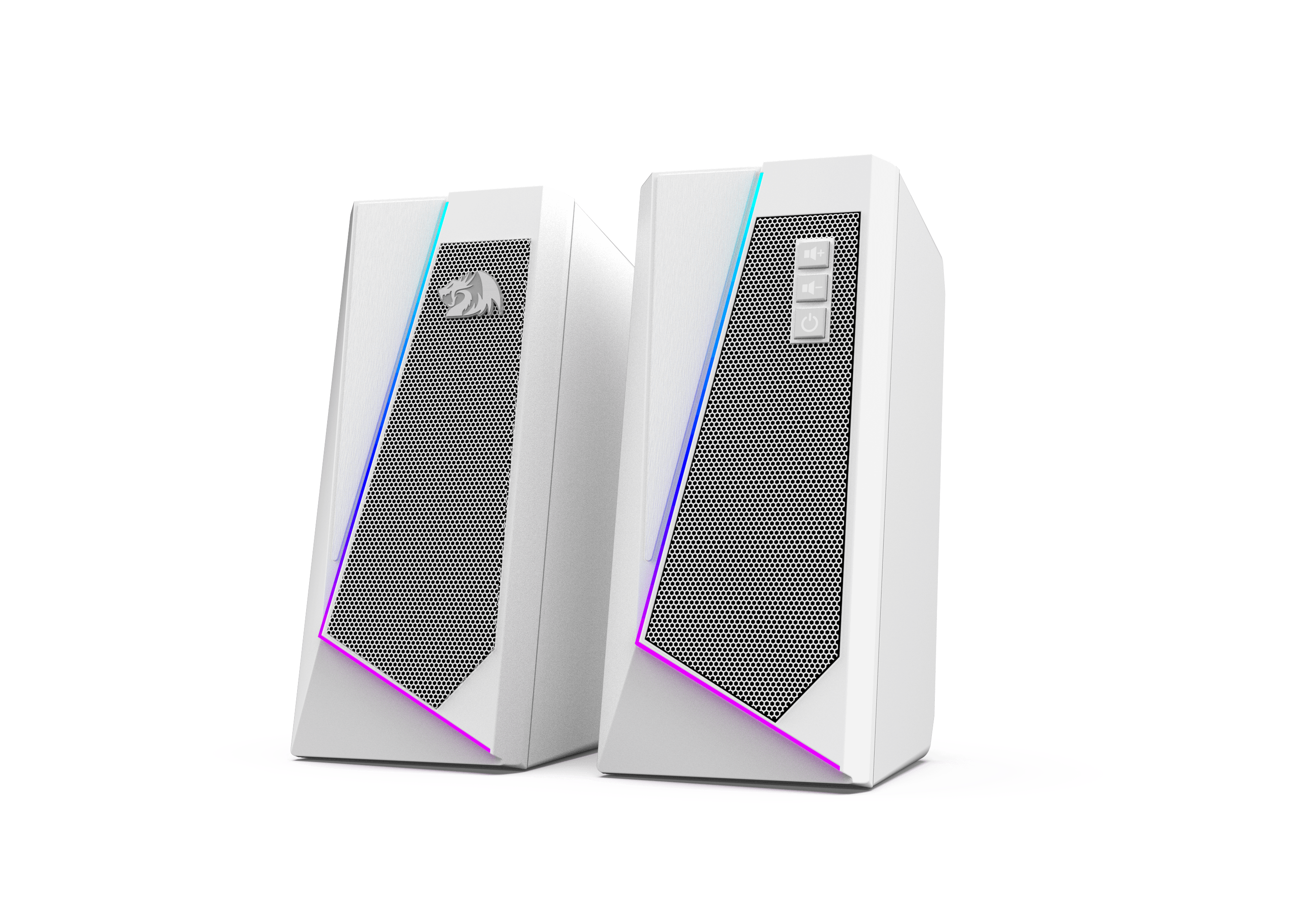 Speaker Desktop RGB Redragon GS520, Speaker Stereo Komputer PC 2.0 Saluran dengan 6 Mode LED Berwarna, Suara yang Ditingkatkan dan Kontrol Volume Akses Mudah, Didukung USB dengan Kabel 3.5mm, Putih