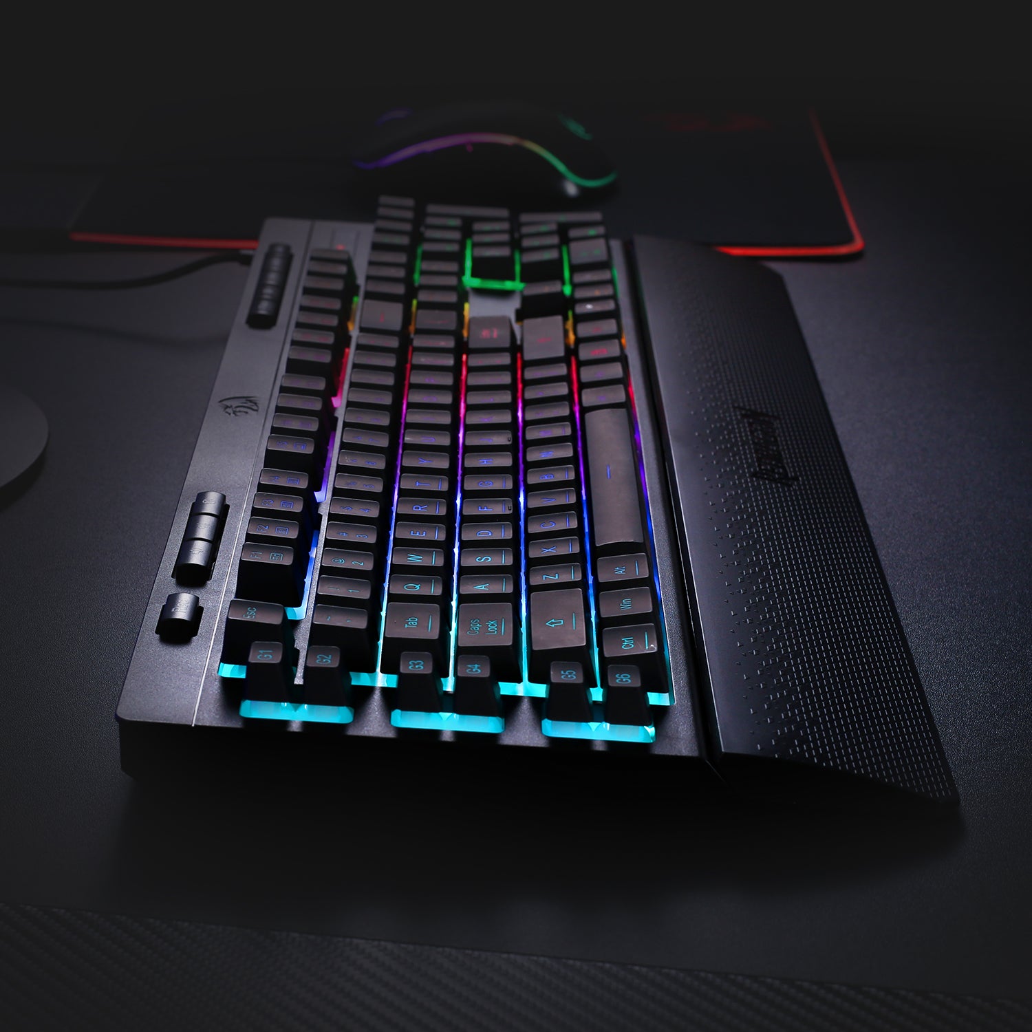 Redragon K512 SHIVA RGB Membrane Gaming Keyboard dengan Tombol Multimedia, 6 Tombol Makro On-Board Ekstra, Kontrol Media Khusus, Sandaran Pergelangan Tangan yang Dapat Dilepas