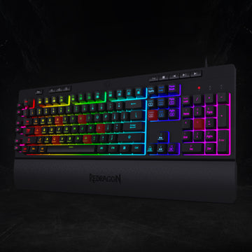 Redragon K512 SHIVA RGB Membrane Gaming Keyboard dengan Tombol Multimedia, 6 Tombol Makro On-Board Ekstra, Kontrol Media Khusus, Sandaran Pergelangan Tangan yang Dapat Dilepas
