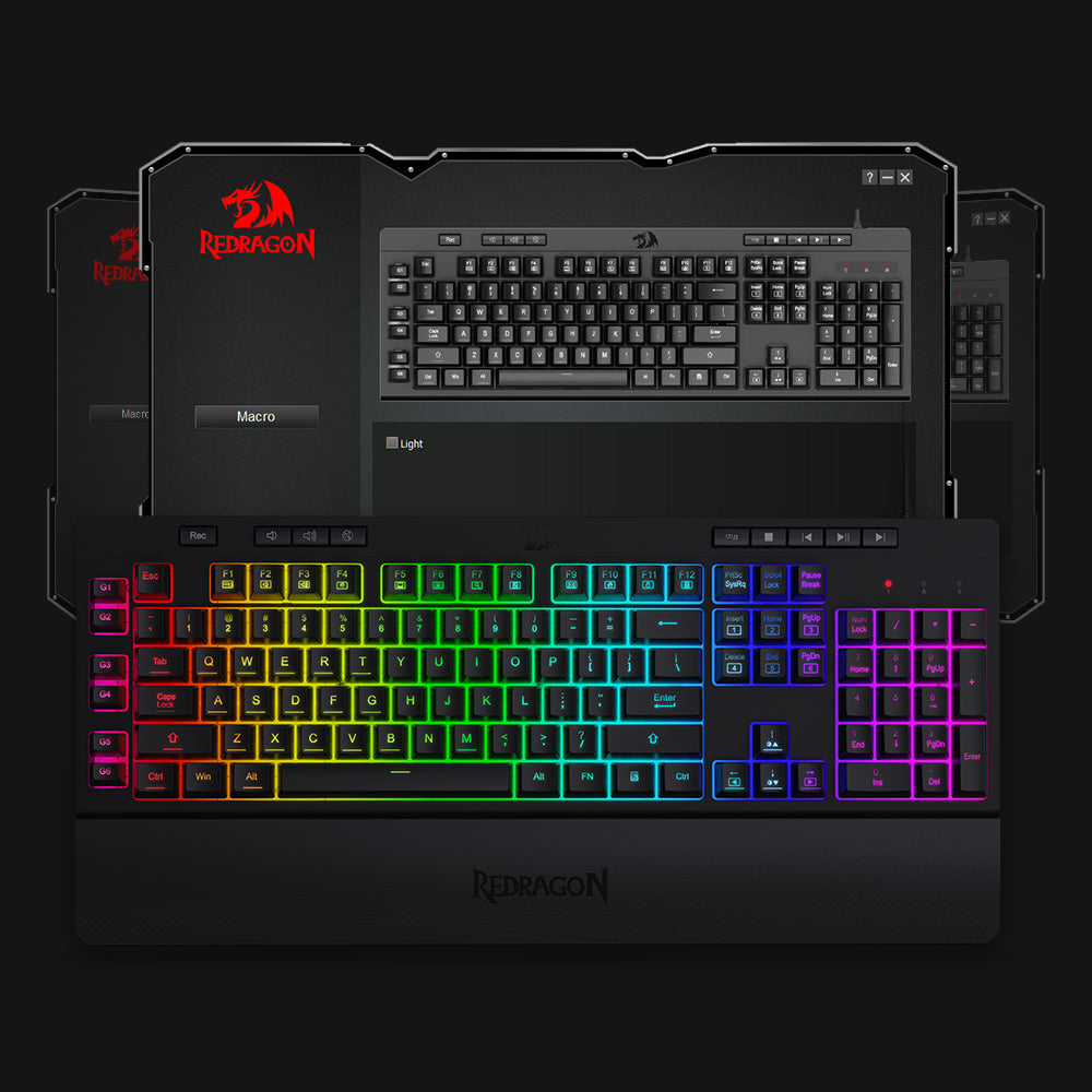Redragon K512 SHIVA RGB Membrane Gaming Keyboard dengan Tombol Multimedia, 6 Tombol Makro On-Board Ekstra, Kontrol Media Khusus, Sandaran Pergelangan Tangan yang Dapat Dilepas