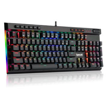 Redragon K580 VATA RGB LED Keyboard Gaming Mekanis dengan Lampu Latar 104 Tombol Anti-Ghosting dengan Tombol Makro dan Kontrol Media Khusus (Sakelar Biru)