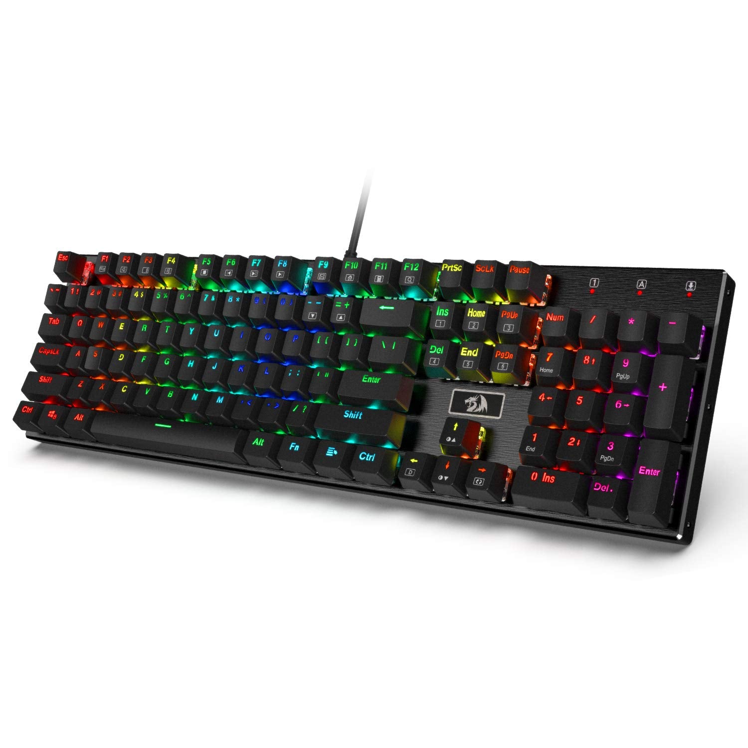 Redragon K556 RGB LED Backlit Wired Mechanical Gaming Keyboard, Basis Aluminium, 104 Tombol Standar
