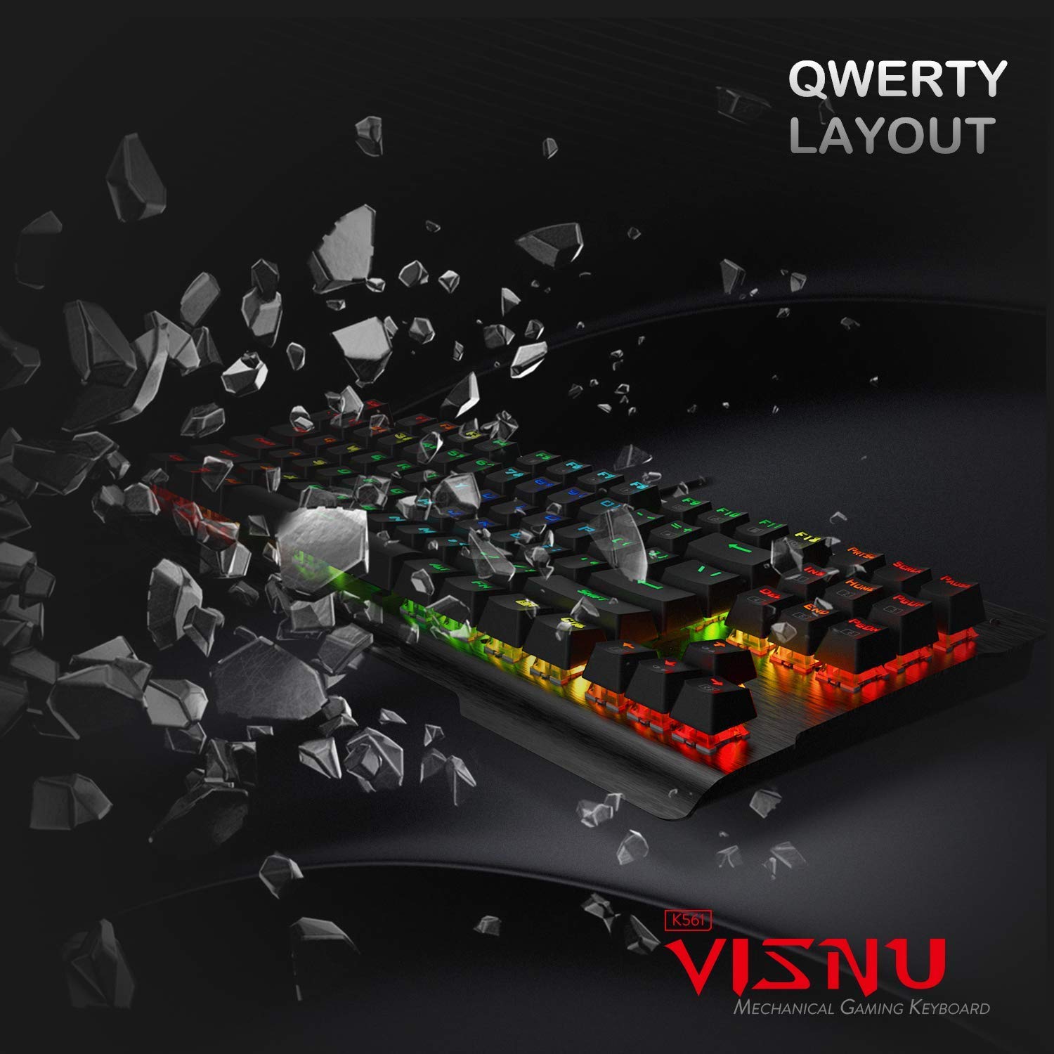 Redragon K561 VISNU Mechanical Gaming Keyboard, Anti-ghosting 87 Tombol, RGB Backlit, Keyboard Kompak Berkabel dengan Clicky Blue Switches untuk Laptop, Windows, Game PC