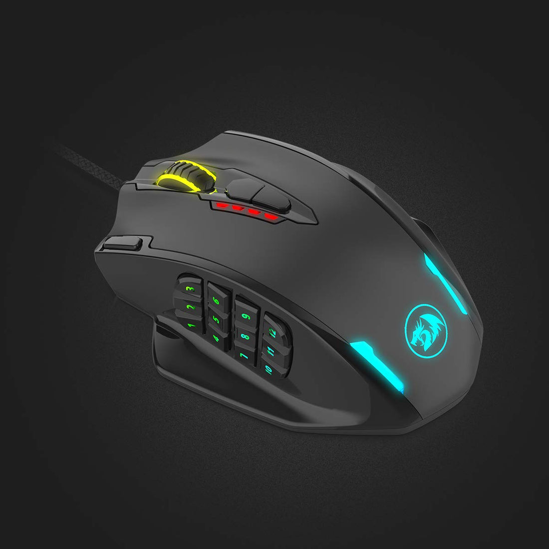 Redragon M908 Impact RGB LED MMO Maus USB Laser Gaming Maus mit 12400dpi, Hohe Präzision, 18 programmierbare Seitentasten, Ergonomisches Design, Schwarz