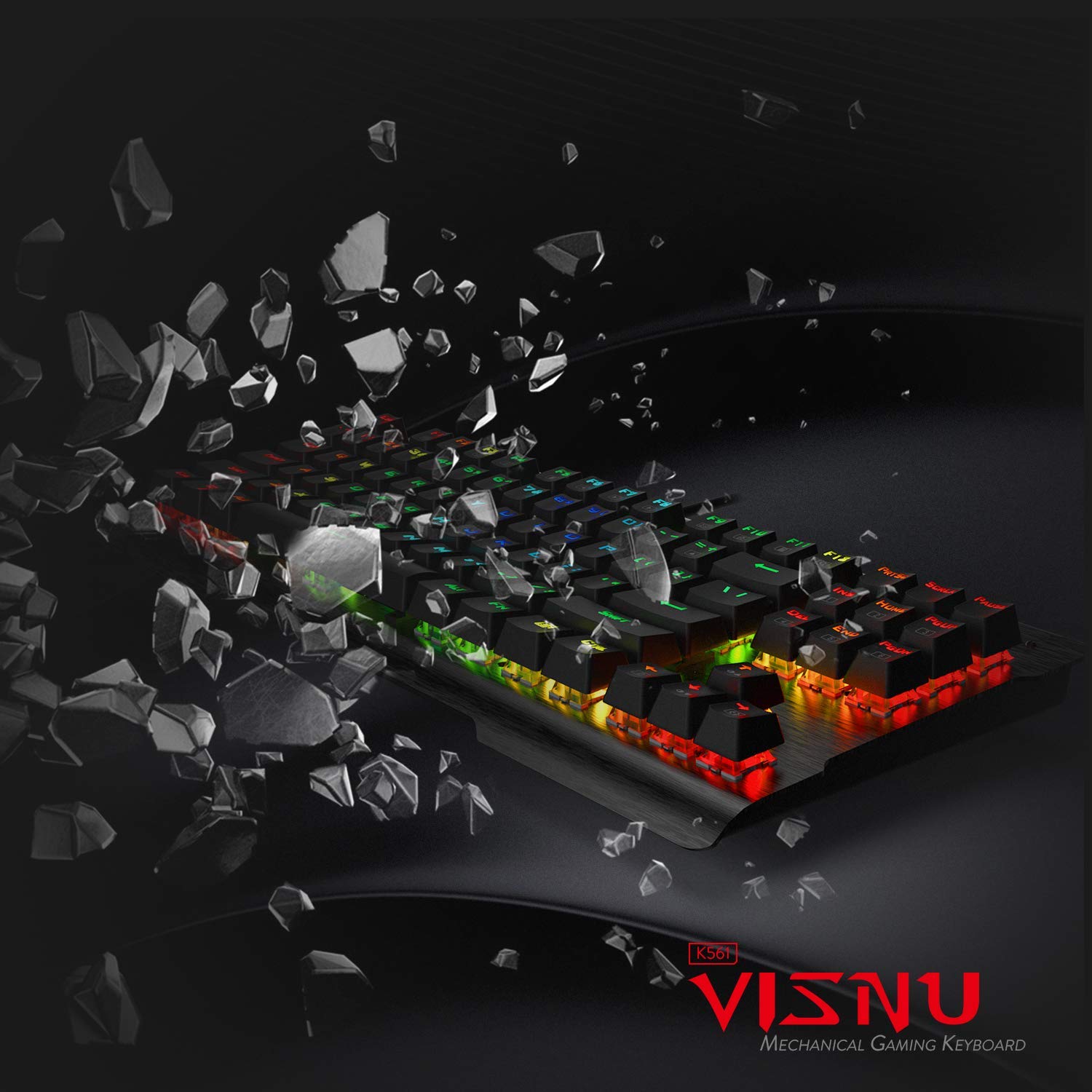 Redragon K561-US VISNU RGB Keyboard Gaming Mekanik 87 Tombol Keyboard Gaming Ringkas, Outemu Blue Switches (Tata Letak QWERTY)