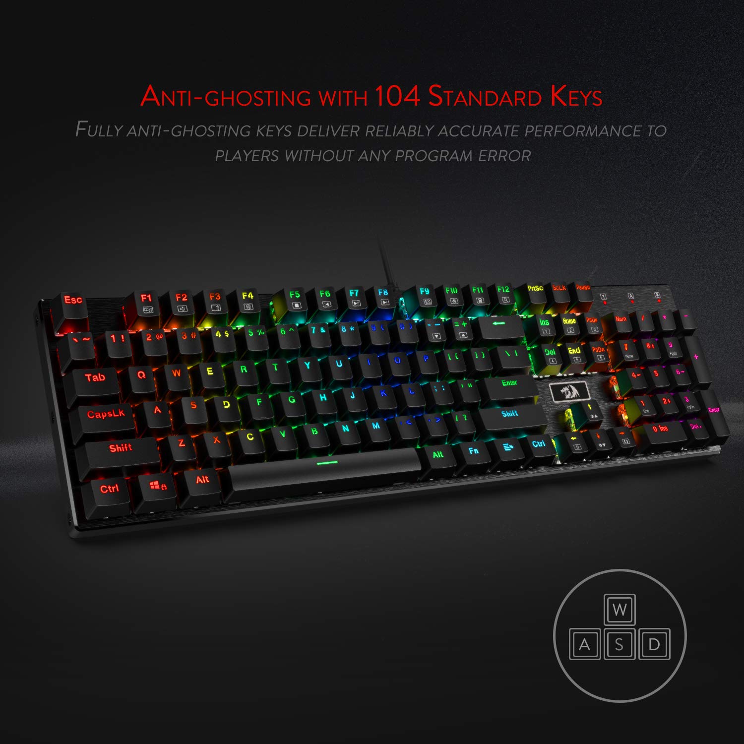 Redragon K556 RGB LED Backlit Wired Mechanical Gaming Keyboard, Basis Aluminium, 104 Tombol Standar