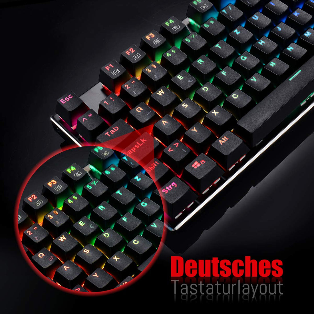 Redragon K556-DE Mechanische Gaming Tastatur, QWERTZ, Braune Schalter, Taktil & Klick Keyboard, 18 Mode RGB Beleucht, Voll Programmierbar, Ganzmetallpaneel, Ergonomische Tastatur, Schwarz