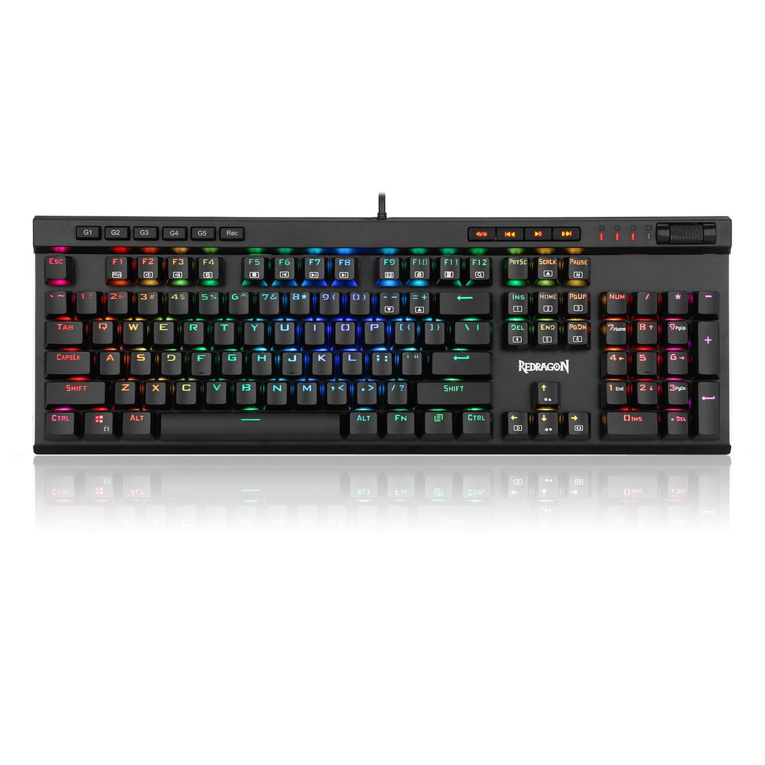 Redragon K580 VATA RGB LED Mechanische Gaming Tastatur mit Hintergrundbeleuchtung 104 Tasten Anti-Ghosting mit Makrotasten und Dedizierten Mediensteuerelementen (Blaue Schalter)
