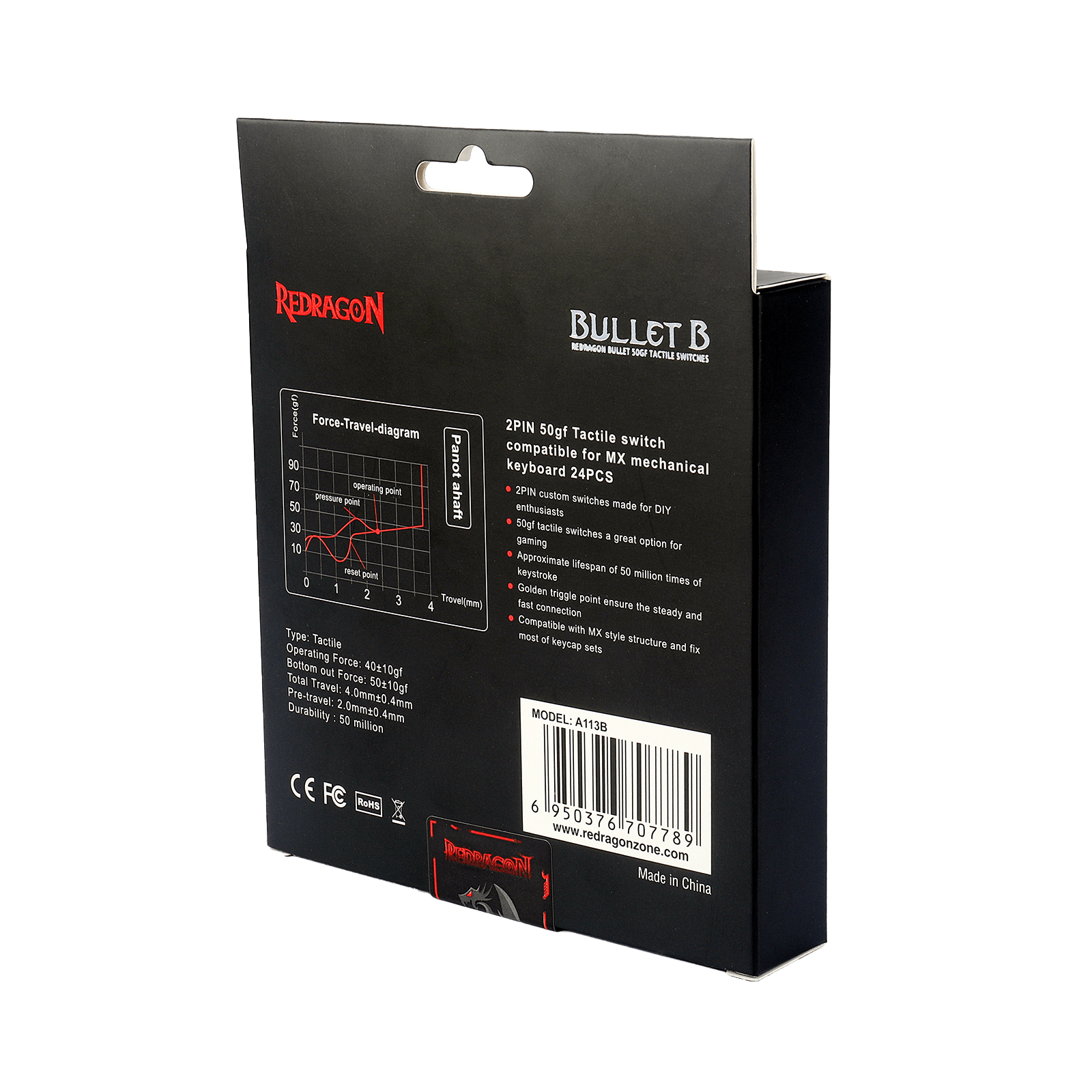 Redragon A113 Bullet-B Tactile Mechanical Switch, Modifikasi Switch Clicky Keyboard DIY Hot-Swappable, 50 Juta Klik (24 pcs Switch, Keycap + Pencabut Switch)