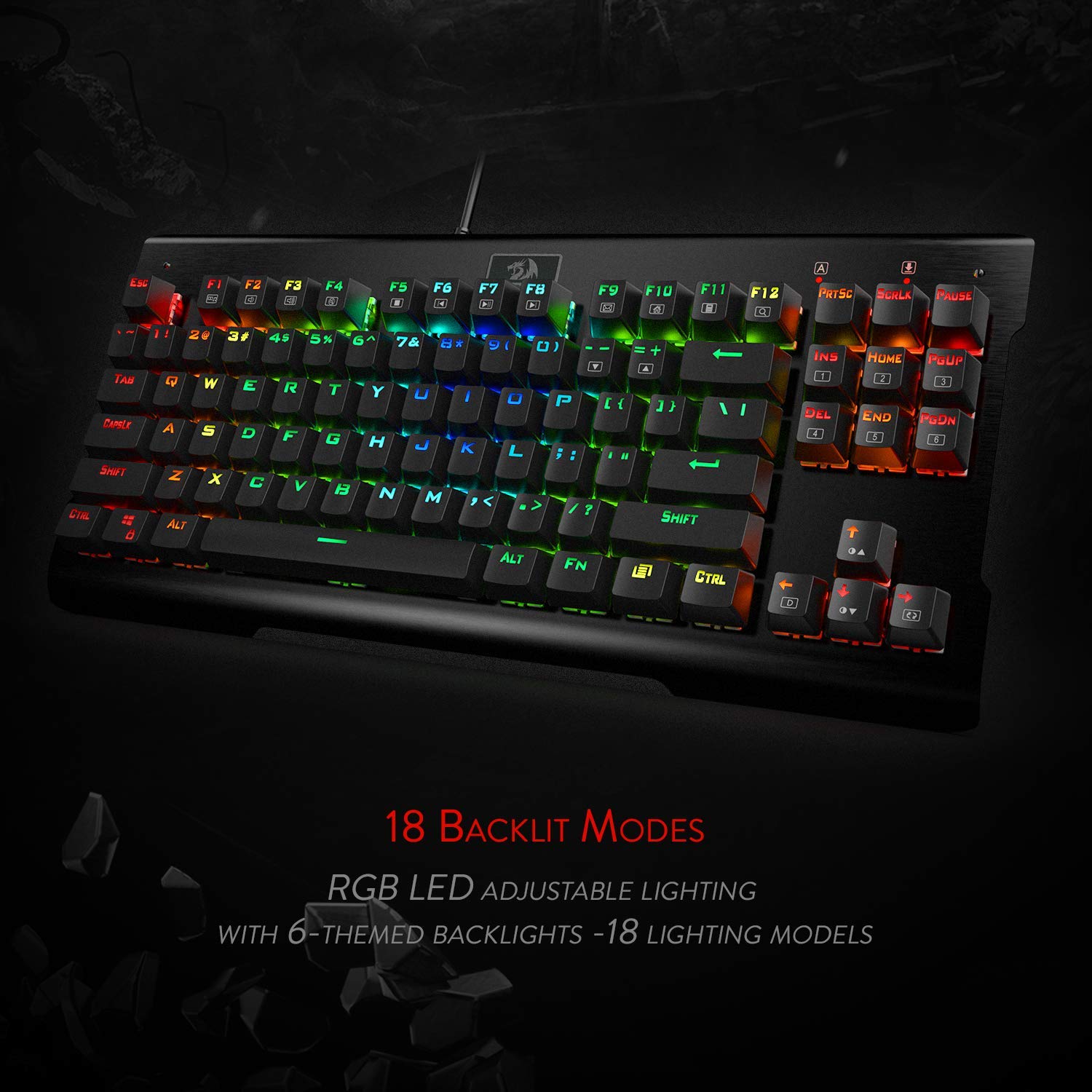 Redragon K561-US VISNU RGB Keyboard Gaming Mekanik 87 Tombol Keyboard Gaming Ringkas, Outemu Blue Switches (Tata Letak QWERTY)
