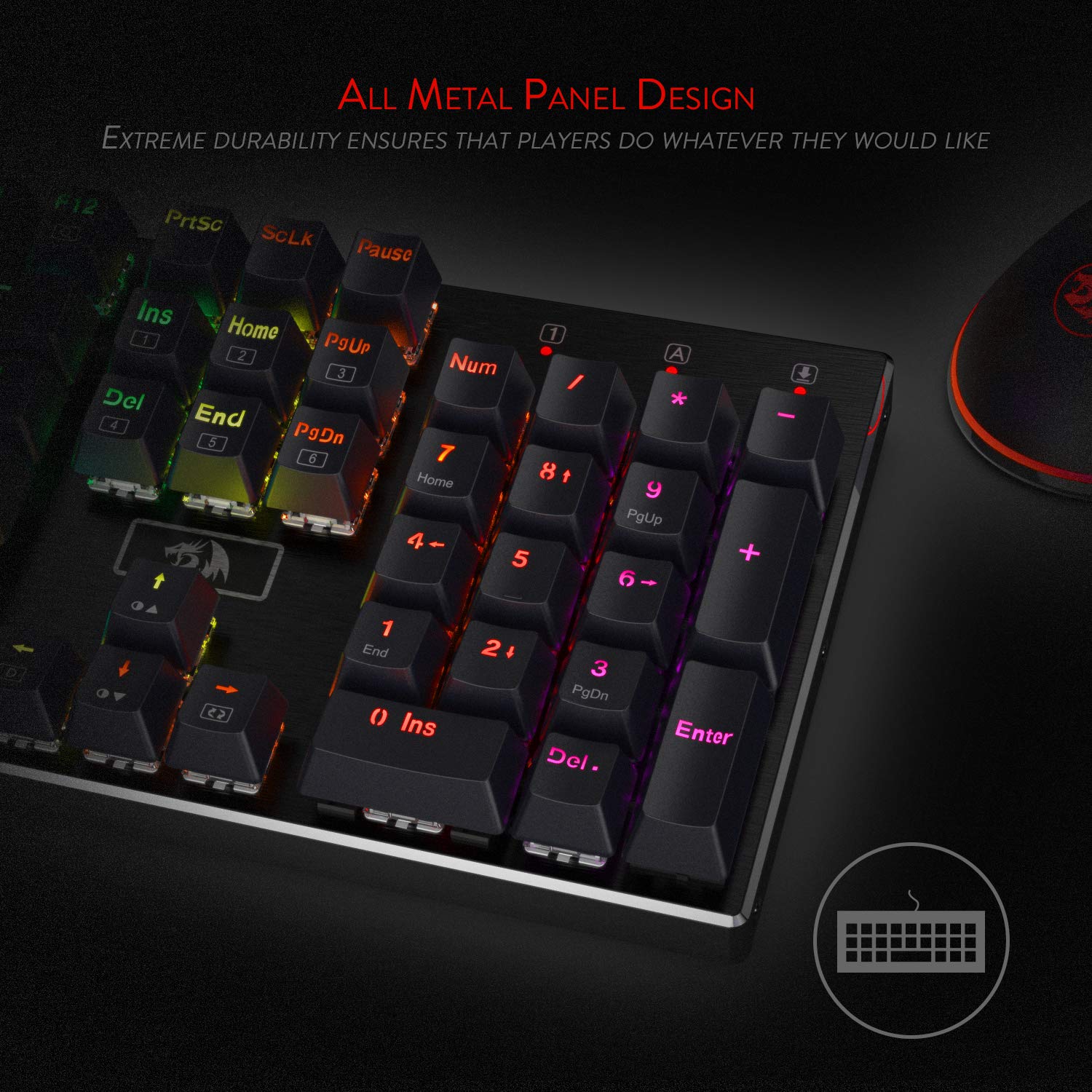 Redragon K556 RGB LED Backlit Wired Mechanical Gaming Keyboard, Basis Aluminium, 104 Tombol Standar