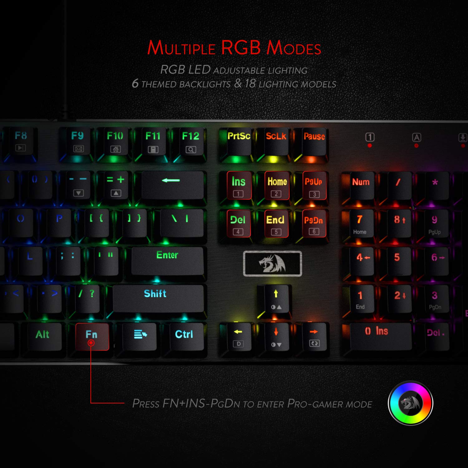 Redragon K556 RGB LED Backlit Wired Mechanical Gaming Keyboard, Basis Aluminium, 104 Tombol Standar