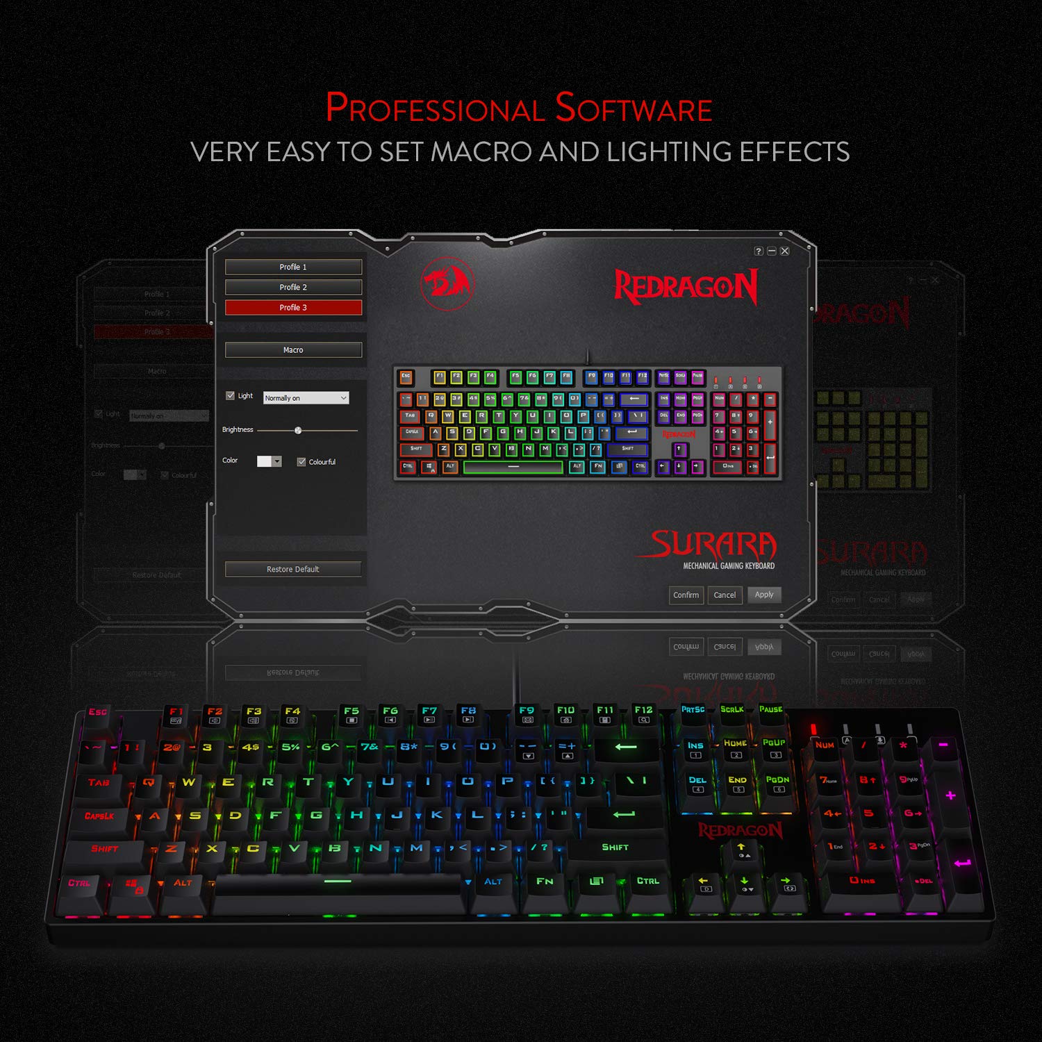 Redragon K582-BA USB QWERTY Gaming Keyboard Mekanik & Mouse Gaming M711 Cobra, 10.000 DPI, 7 Tombol yang Dapat Diprogram, Keyboard Berlampu RGB, Hitam