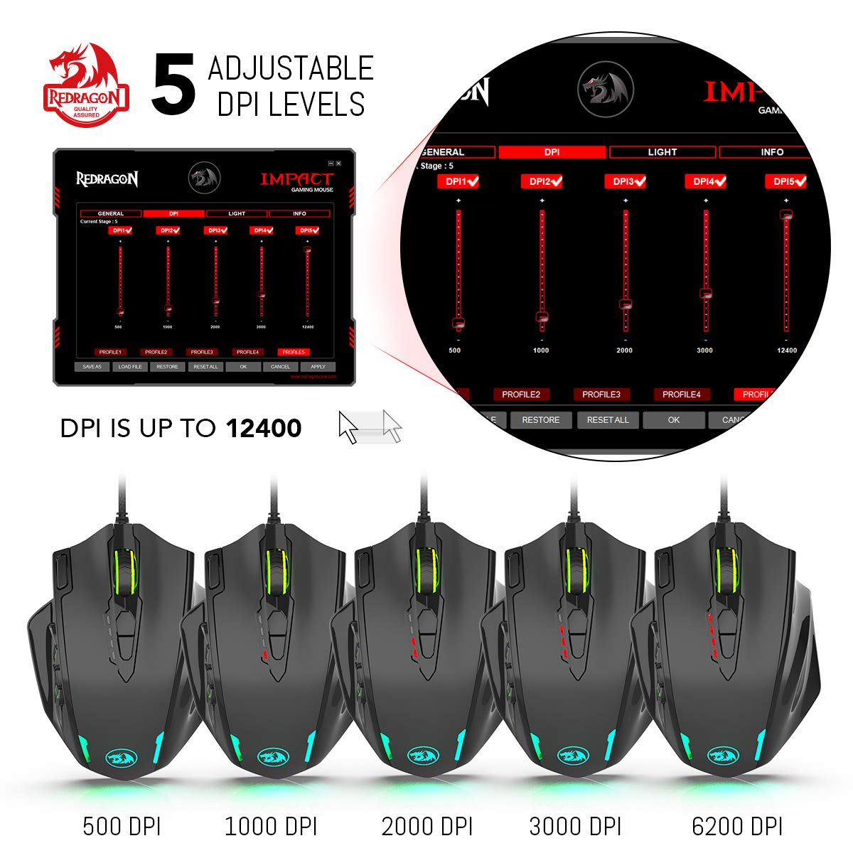 Redragon M908 Impact RGB LED MMO Gaming Mouse Laser USB dengan 12400dpi, Presisi Tinggi, 18 Tombol Samping yang Dapat Diprogram, Desain Ergonomis, Hitam