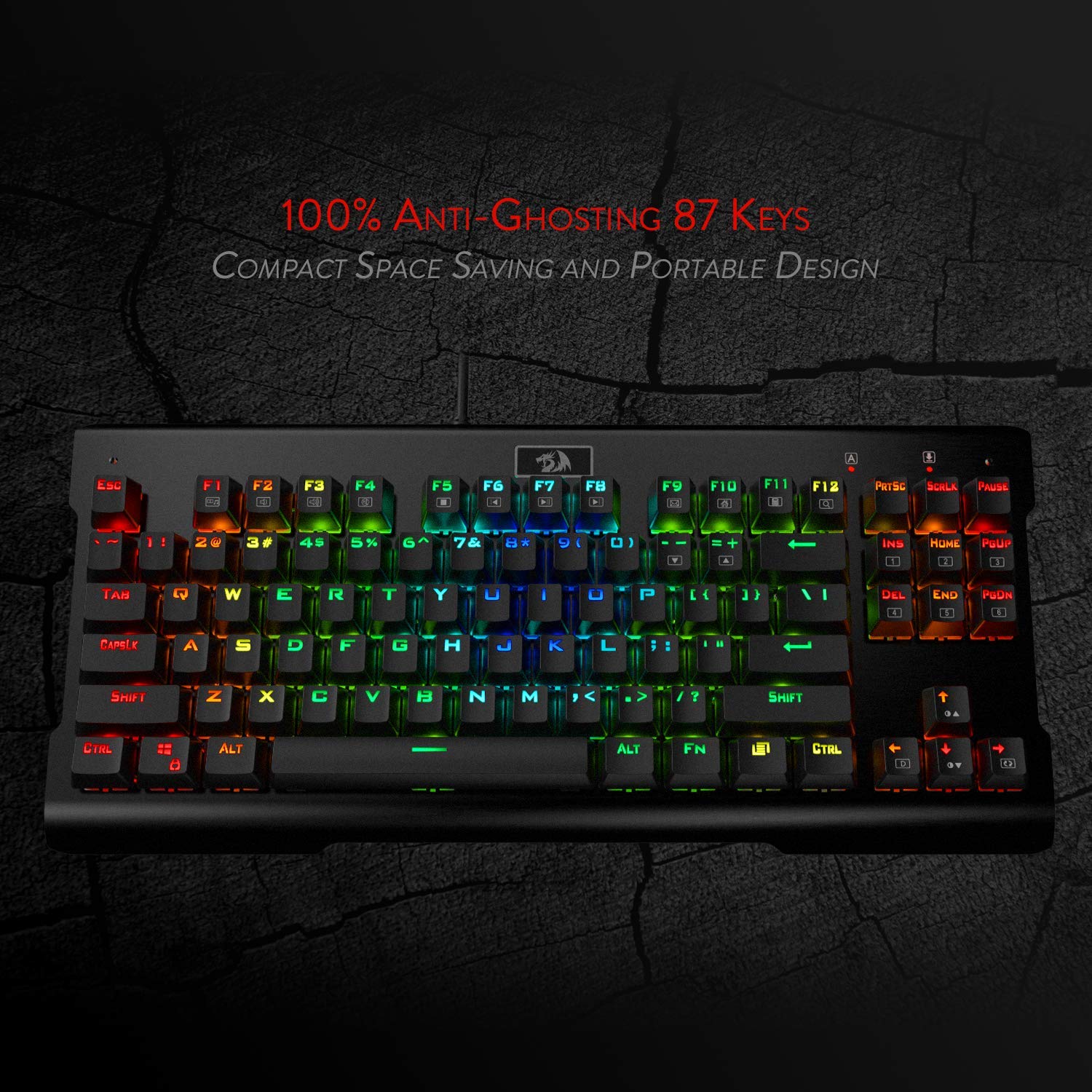 Redragon K561 VISNU Mechanical Gaming Keyboard, Anti-ghosting 87 Tombol, RGB Backlit, Keyboard Kompak Berkabel dengan Clicky Blue Switches untuk Laptop, Windows, Game PC