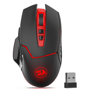Mouse Gaming Nirkabel Redragon M690-1 dengan Penggeseran DPI, 2 Tombol Samping, 2400 DPI, Desain Ergonomis, 7 Tombol-Hitam