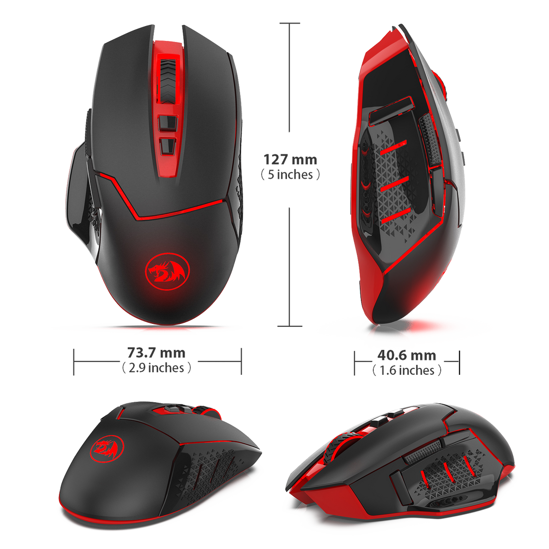 Redragon M690-1 Wireless Gaming Mouse with DPI Shifting, 2 Side Buttons, 2400 DPI, Ergonomic Design, 7 Buttons-Black