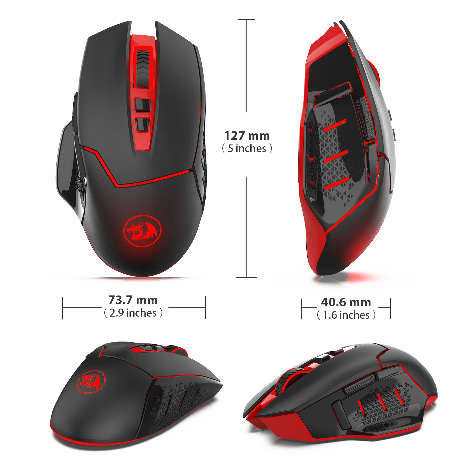 Mouse Gaming Nirkabel Redragon M690-1 dengan Penggeseran DPI, 2 Tombol Samping, 2400 DPI, Desain Ergonomis, 7 Tombol-Hitam