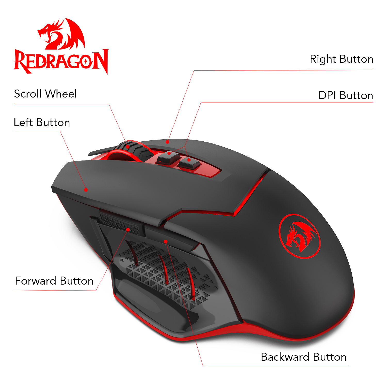Mouse Gaming Nirkabel Redragon M690-1 dengan Penggeseran DPI, 2 Tombol Samping, 2400 DPI, Desain Ergonomis, 7 Tombol-Hitam