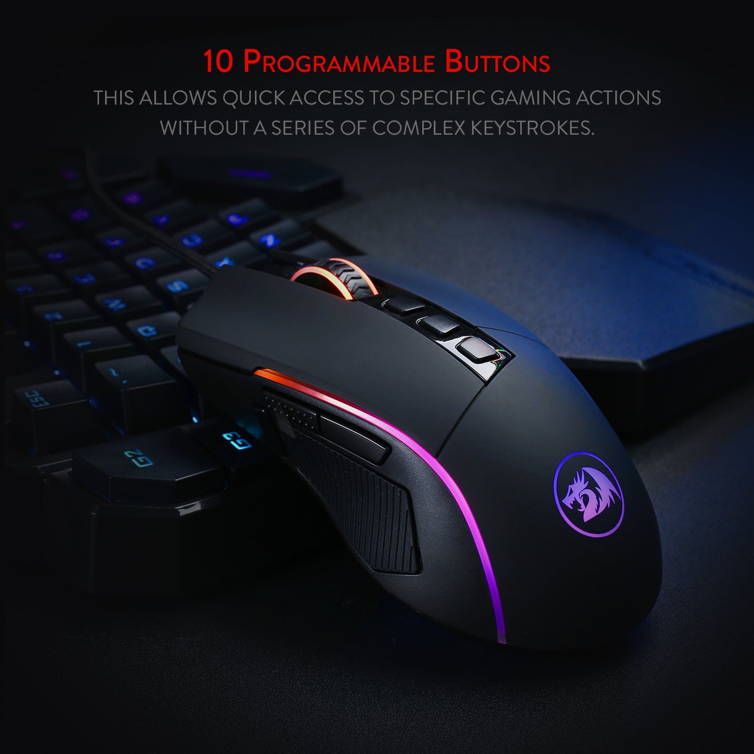 Redragon M721-Pro Lonewolf2 Gaming mouse, Mouse Berkabel Pencahayaan RGB, 10 Tombol yang Dapat Diprogram, DPI Dapat Disesuaikan hingga 32.000, Mouse Gaming Komputer PC Optik Ergonomis dengan Pegangan yang Nyaman dengan Tombol Tembak