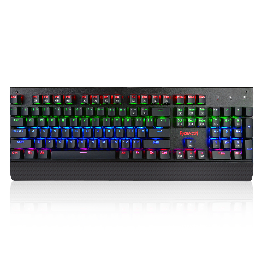 Redragon K557 RGB Keyboard Gaming Mekanik Tahan Air Lampu Latar dengan Blue Switch, Anti-ghosting 104 Tombol