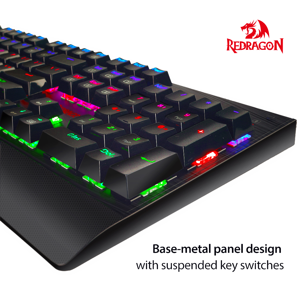 Redragon K557 RGB Keyboard Gaming Mekanik Tahan Air Lampu Latar dengan Blue Switch, Anti-ghosting 104 Tombol