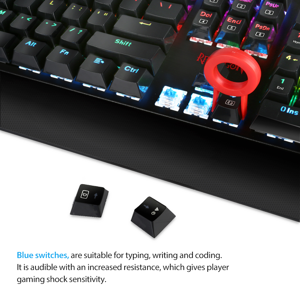 Redragon K557 RGB Keyboard Gaming Mekanik Tahan Air Lampu Latar dengan Blue Switch, Anti-ghosting 104 Tombol