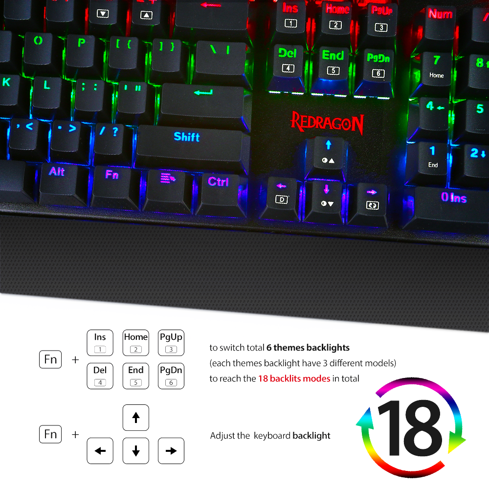 Redragon K557 RGB Keyboard Gaming Mekanik Tahan Air Lampu Latar dengan Blue Switch, Anti-ghosting 104 Tombol